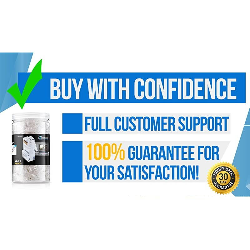 RJ45 Cat6 Pass Through Connectors Pack of 200Jar | Crimp Connector UTP Network Unshielded Plug for Twisted Pair Solid Wire Standard Cables | Transparent Passthrough Ethernet Insert