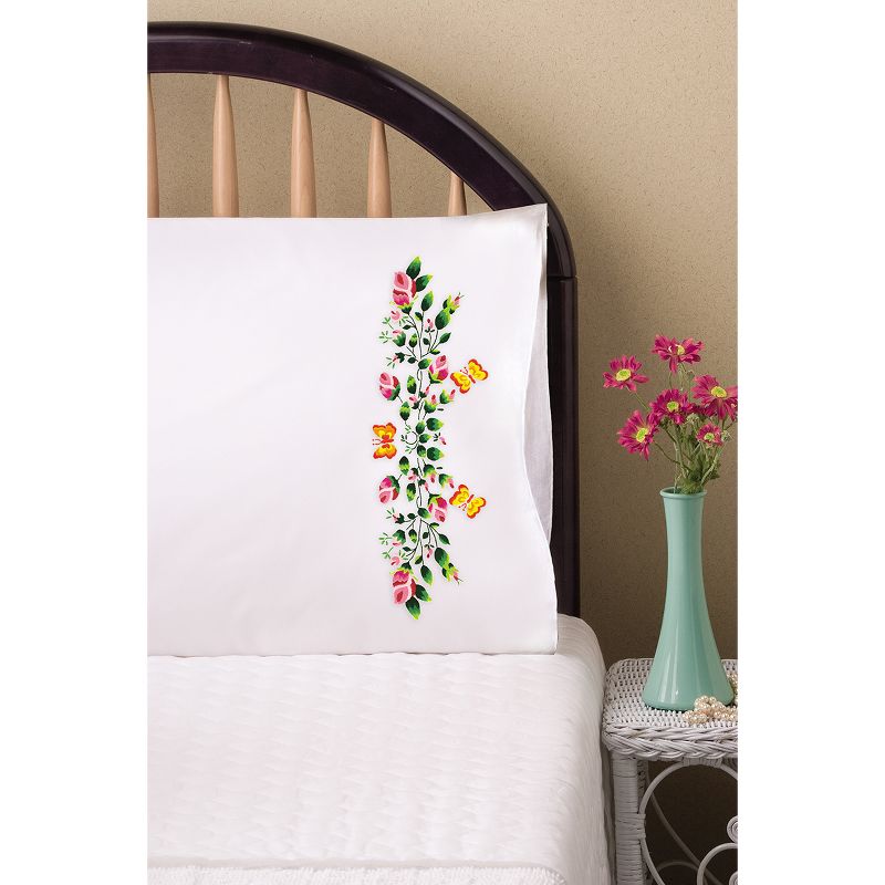 Tobin Stamped For Embroidery Pillowcase Pair 20"X30"-Butterflies & Roses