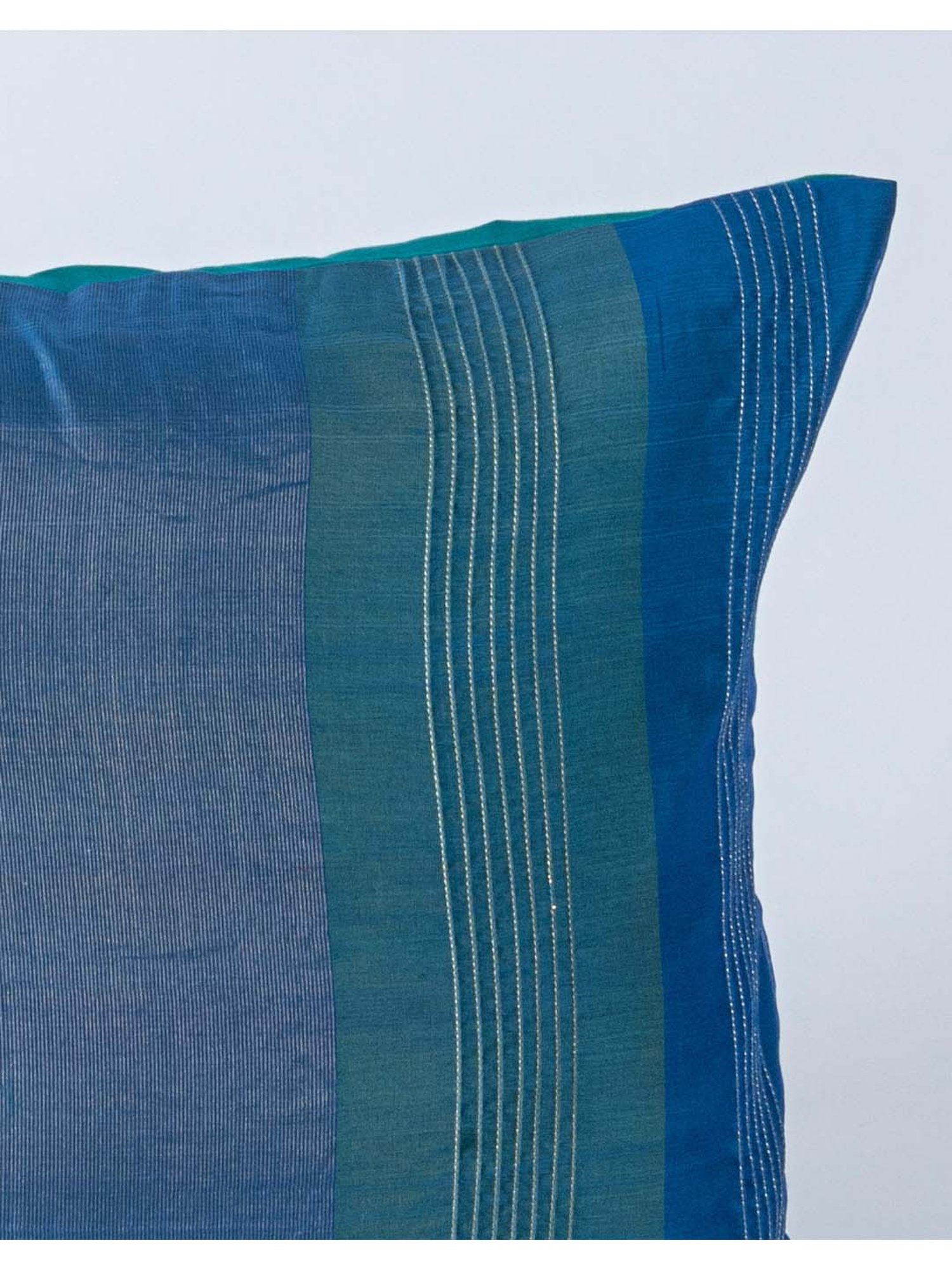 Fabindia Sagira Blue & Green Cotton Silk Cushion Cover - Set of 1