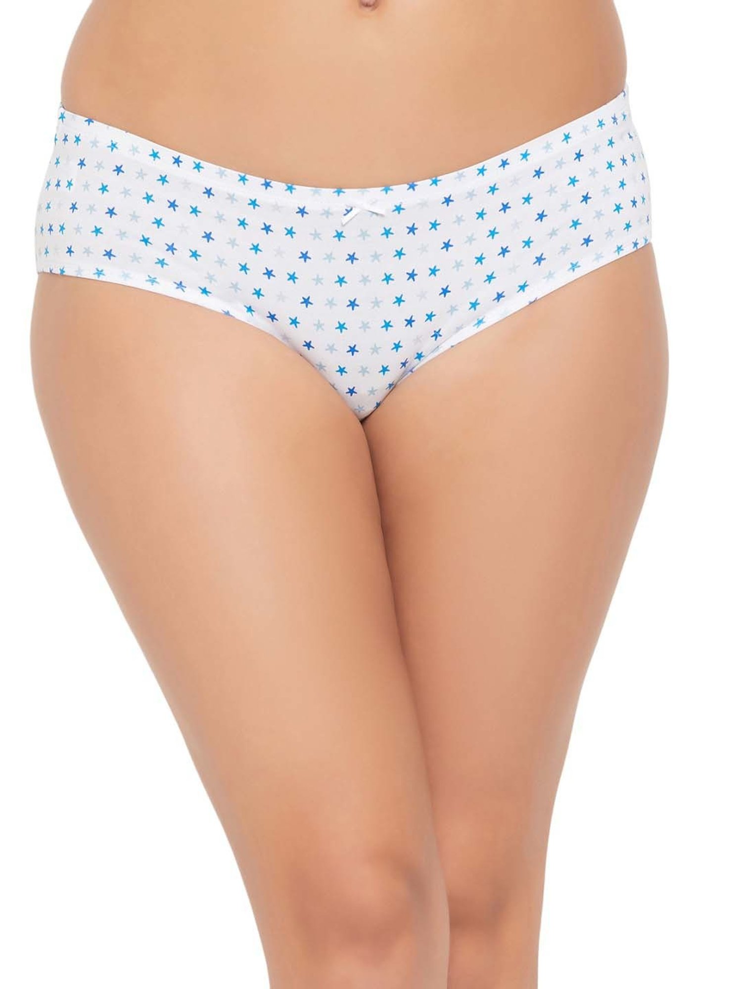 Clovia Blue & White Cotton Printed Hipster Panties - Pack Of 3