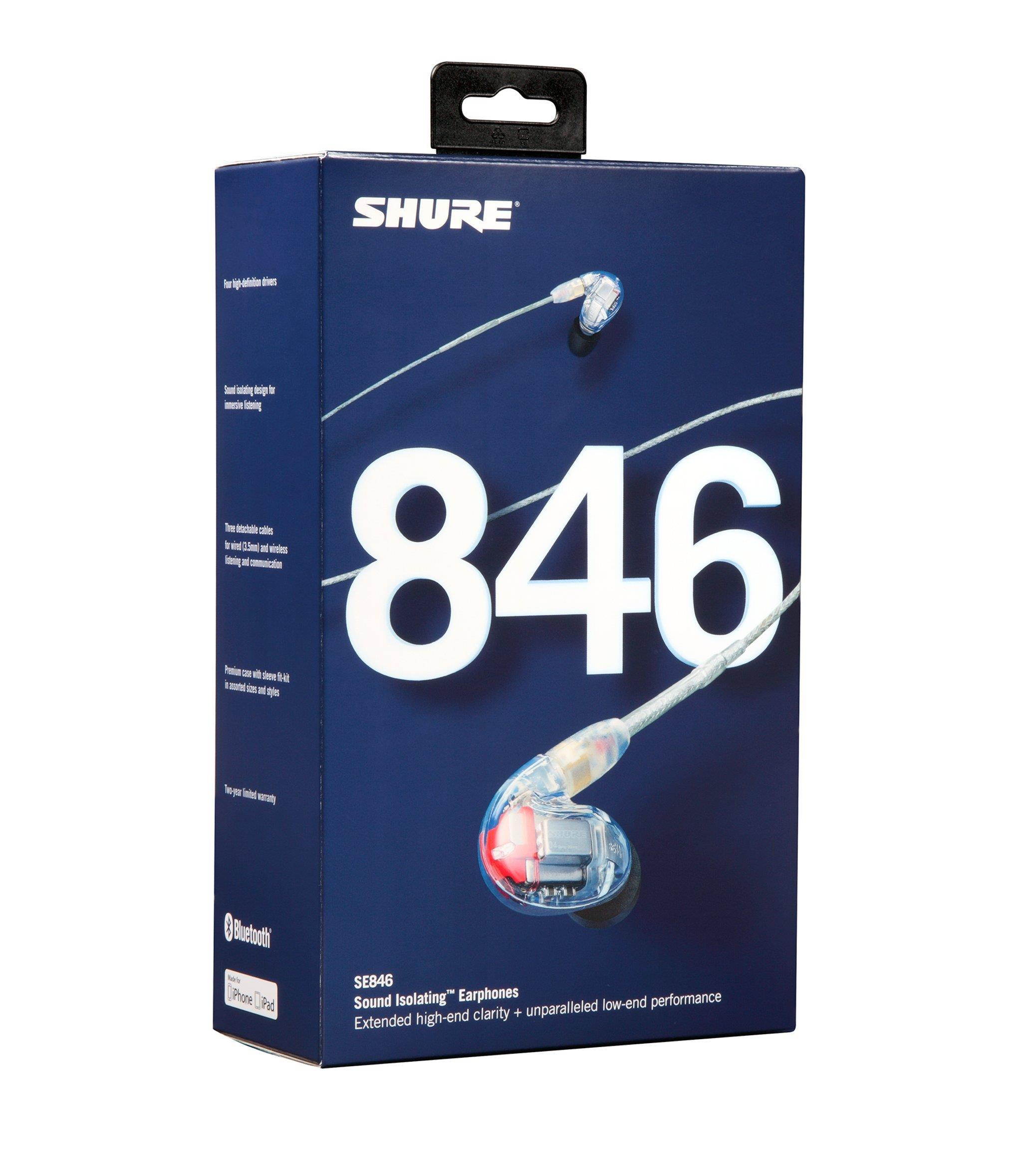 Shure SE846 Sound Isolating Earphones with Bluetooth, Remote & Mic Cables, Clear