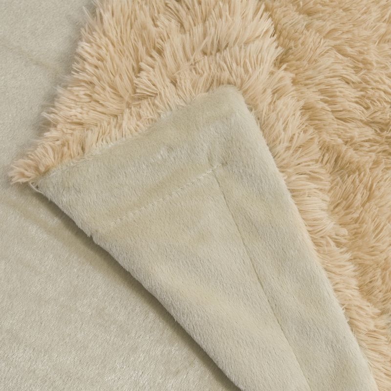 1 Pc Twin Microfiber Long Shaggy Bed Blankets Pale Camel  - PiccoCasa