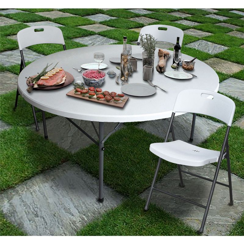 Plastic Development Group TGT823 Outdoor/Indoor 5 Foot Diameter Fold In Half Plastic Resin Round Folding Banquet, Dining, Card Table, White