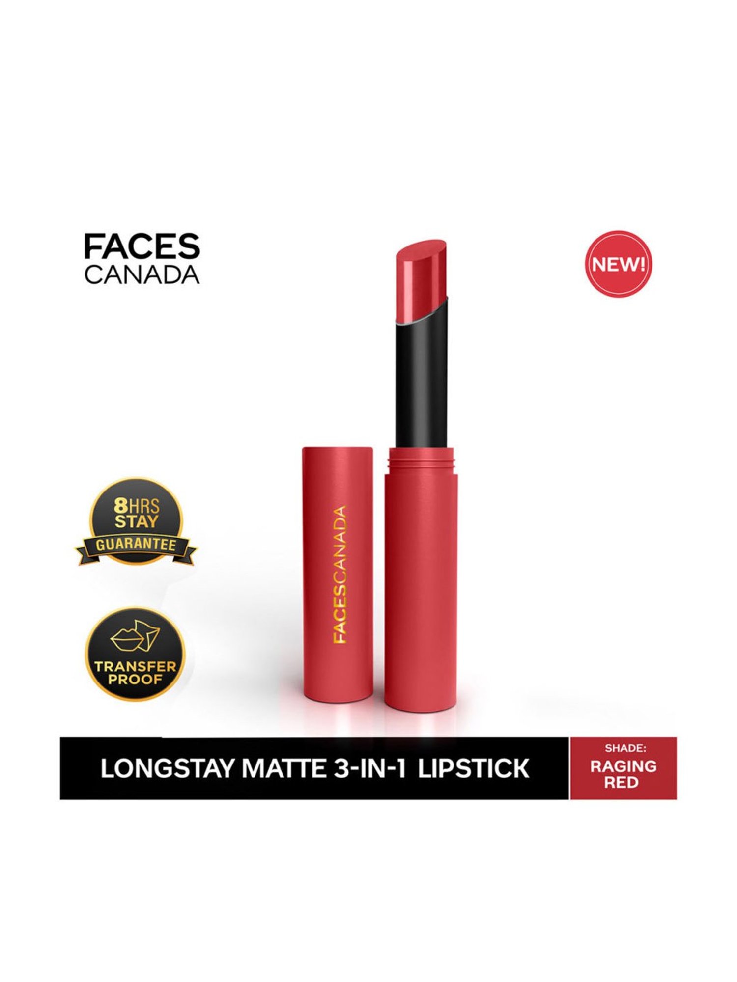 Faces Canada Long Stay 3-in-1 Matte Lipstick Raging Red 10 - 2 gm