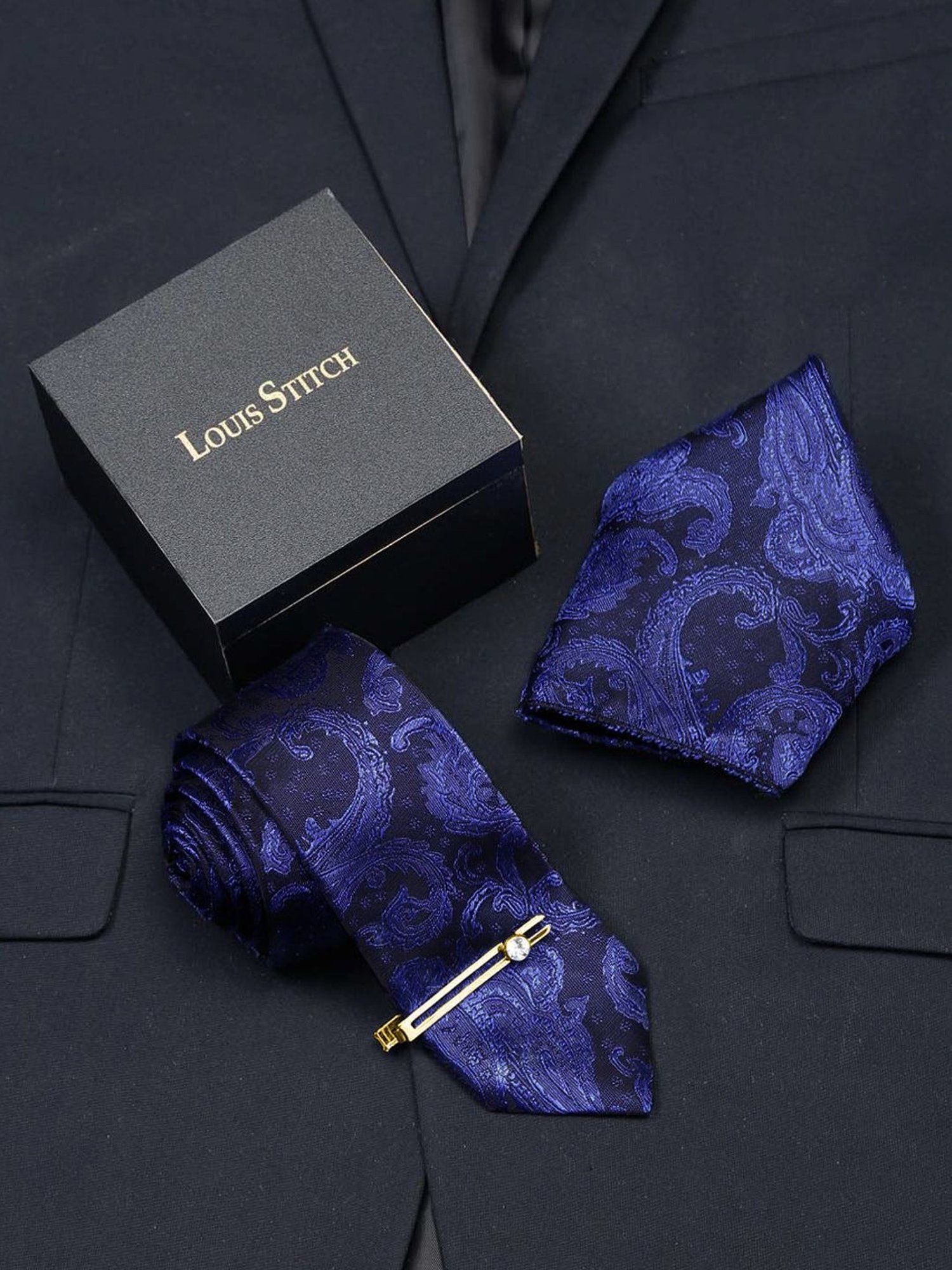 Louis Stitch Blue Printed Necktie Gift Set - Set of 3