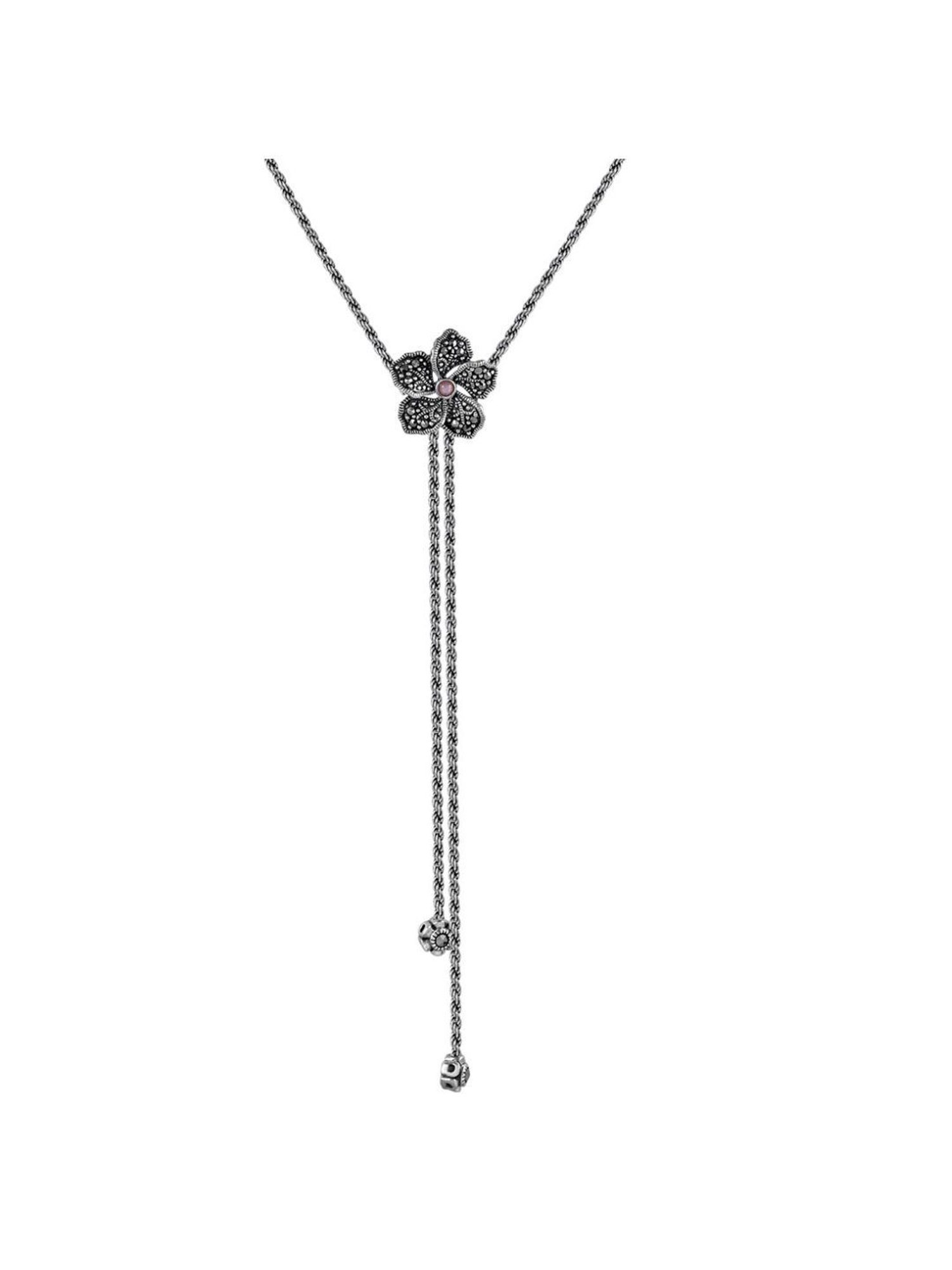 Rihi by P.C. Chandra Jewellers 925 Silver Tassel Flower Necklace Set with Pink Stone for Women