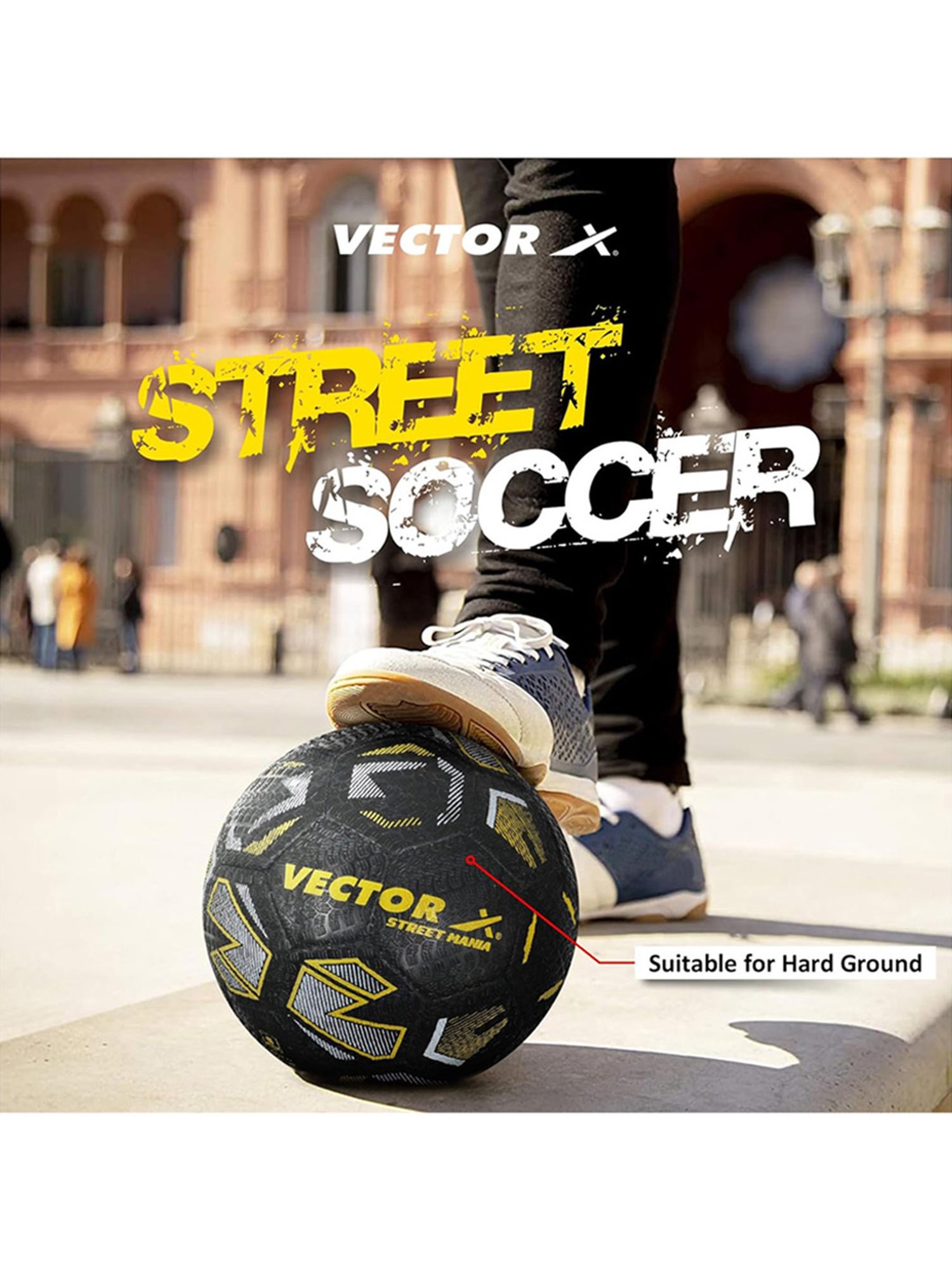 Vector X STREET-MANIA Football with Pump (Black & Yellow) Size - 5