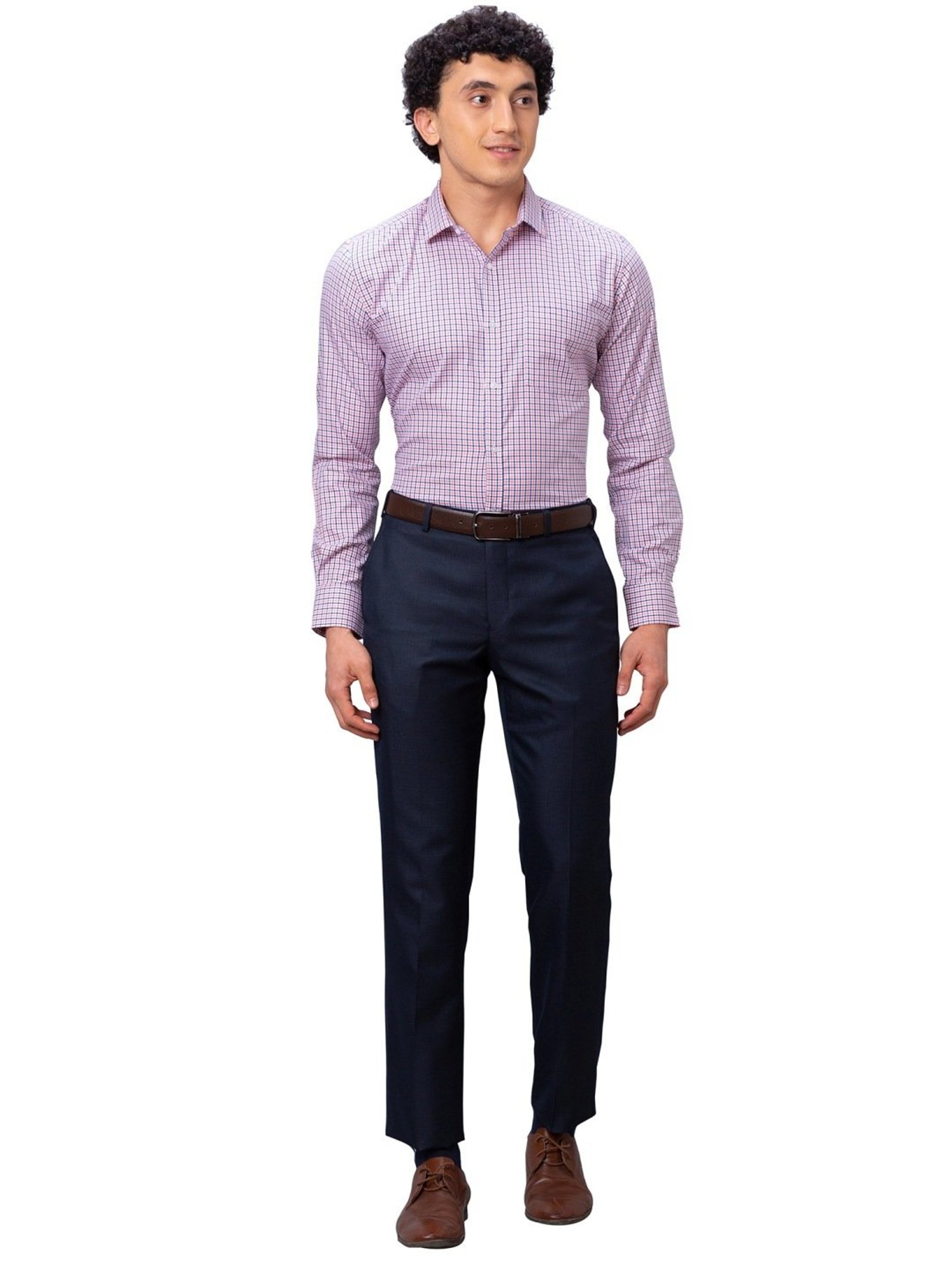 Park Avenue Orange Cotton Slim Fit Checks Shirt