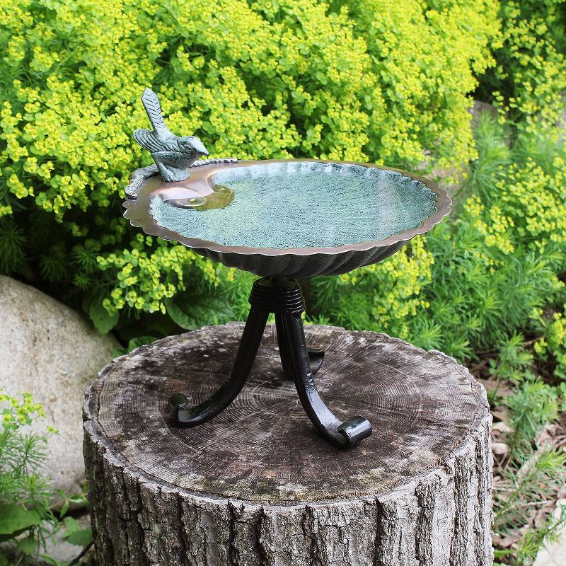 10.75" Tall Scallop Shell Birdbath with Tripod Stand Antique Brass Plated - Achla Designs
