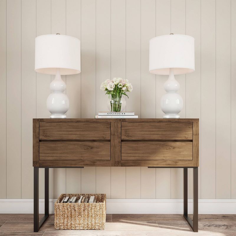 Set of 2 Ceramic Double Gourd Table Lamps (White)