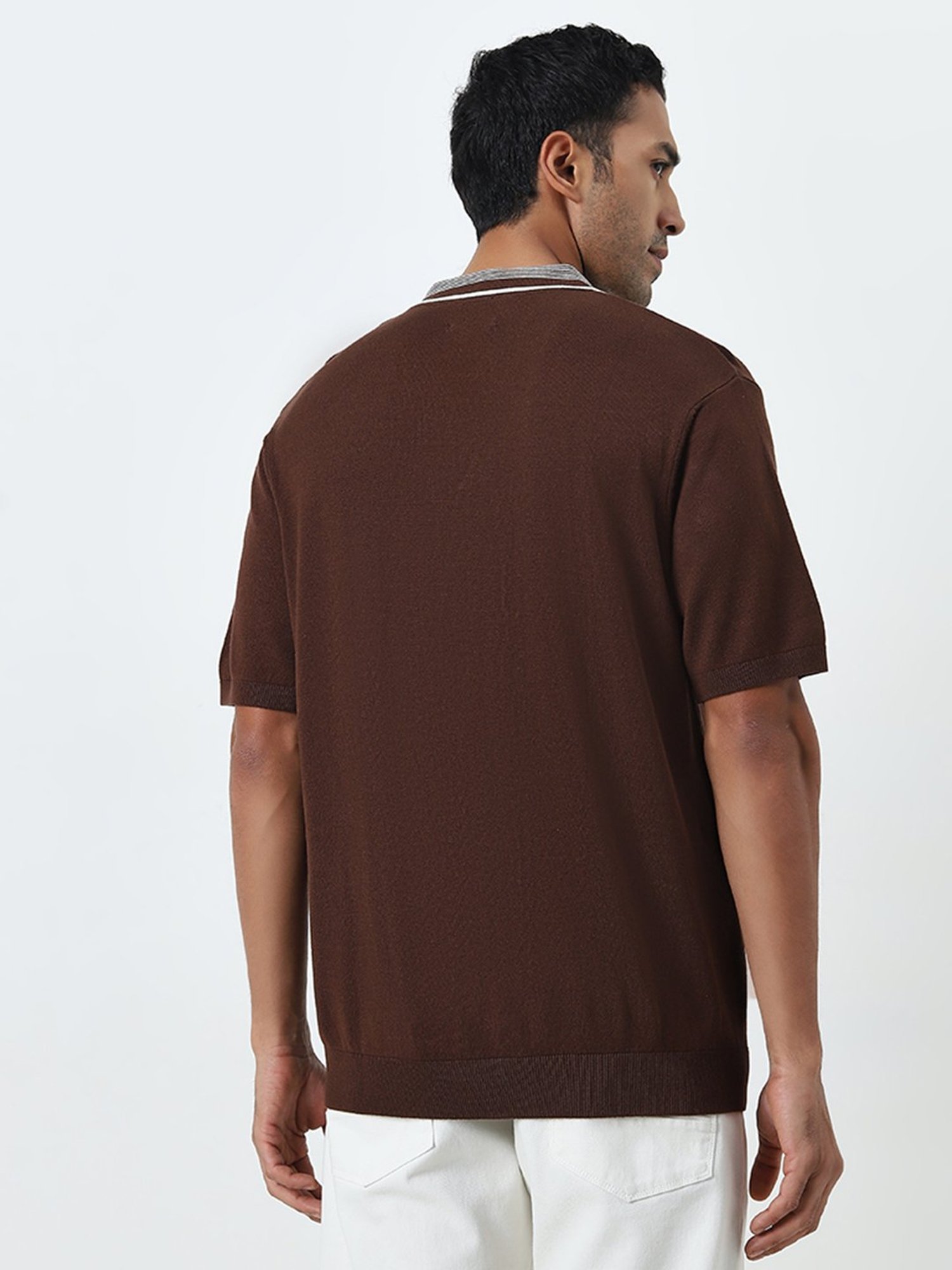Ascot by Westside Brown Striped Relaxed-Fit T-Shirt