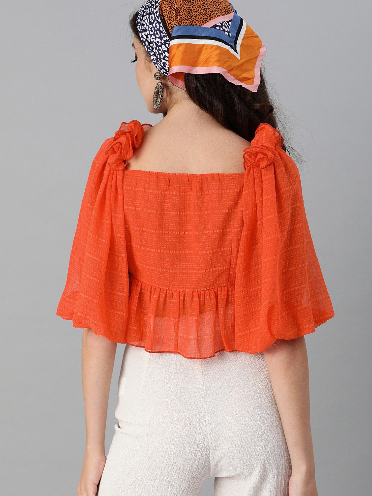 KASSUALLY Orange Striped Crop Top