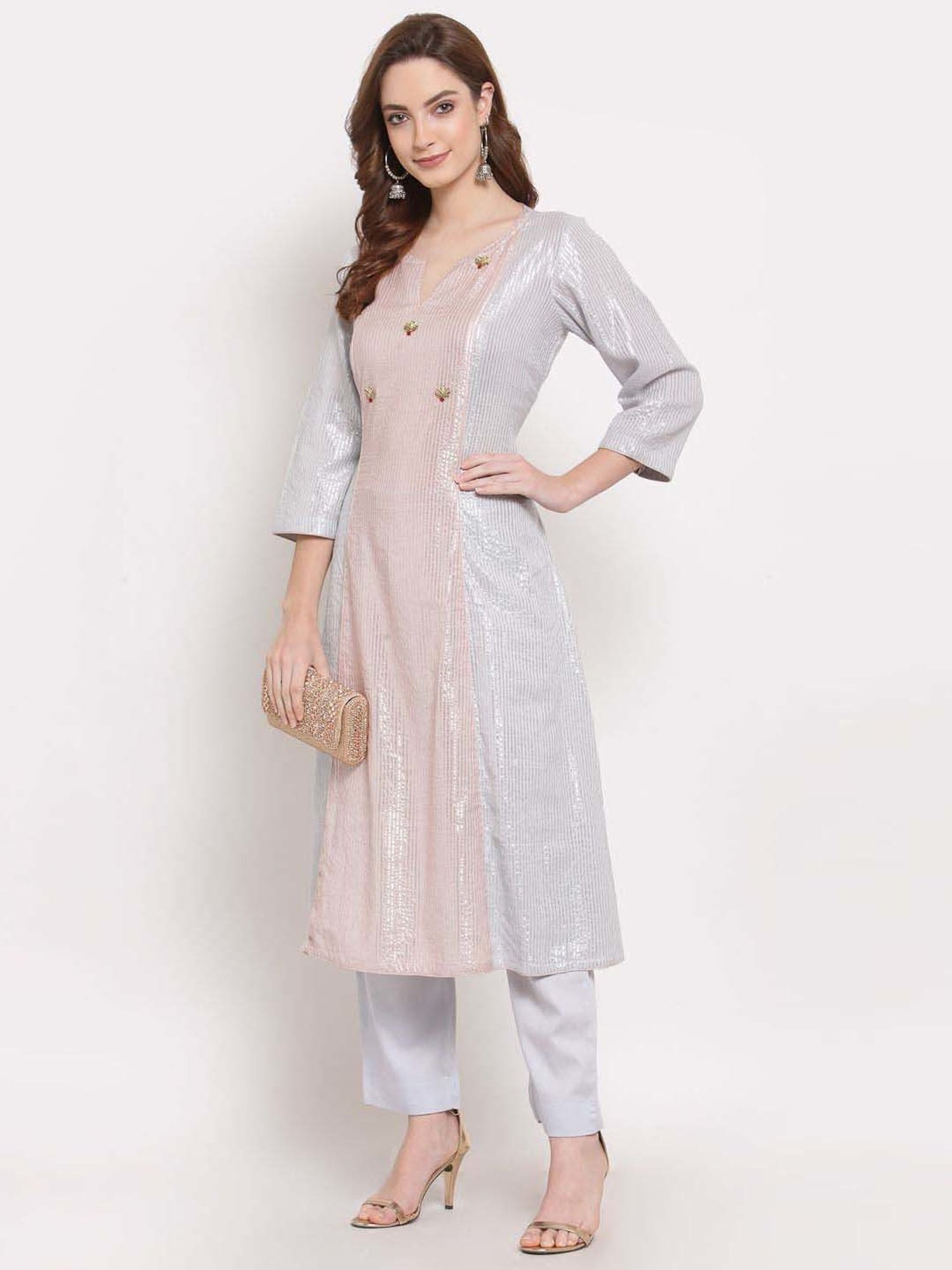 DART STUDIO Blue Cotton Striped Kurta Pant Set