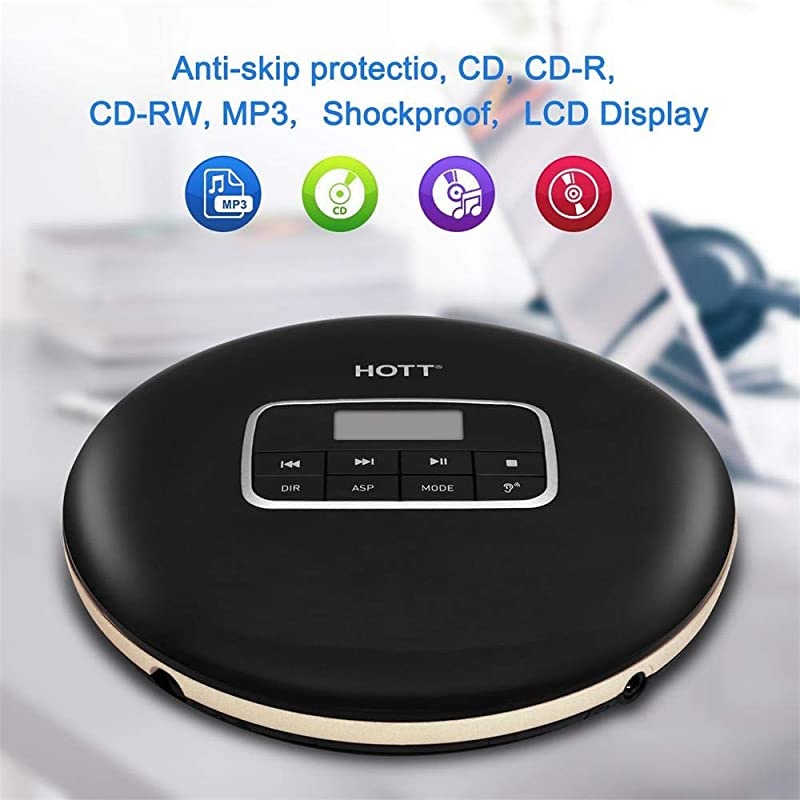 Portable CD Player HOTT Walkman CD Player LCD Display Anti-Skip Protection Shockproof Function Only Support 5 Formats CD CD-R CD-RW MP3 CD-DA WMA Audio Files Silver