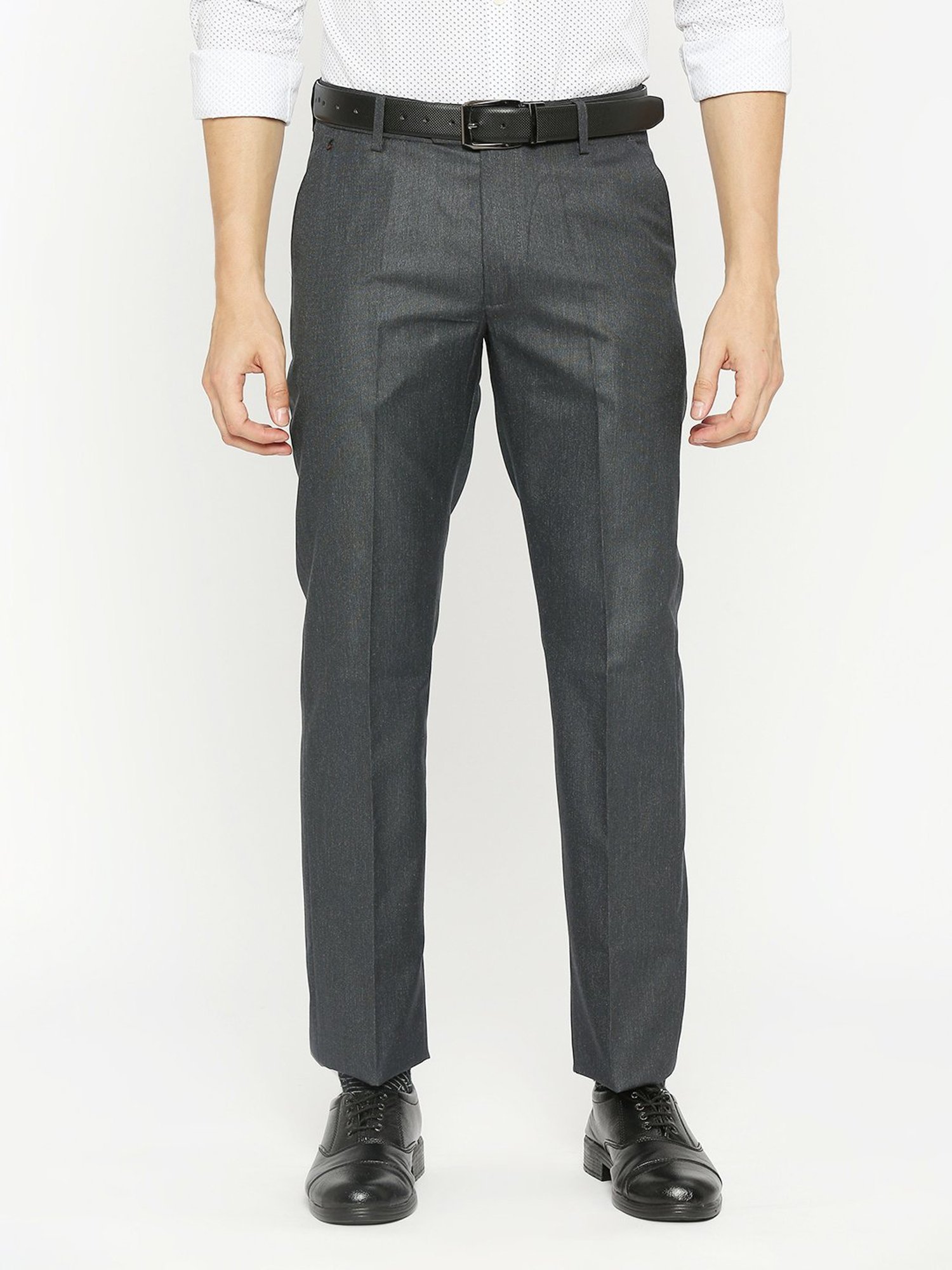 SOLEMIO Navy Slim Fit Flat Front Trousers