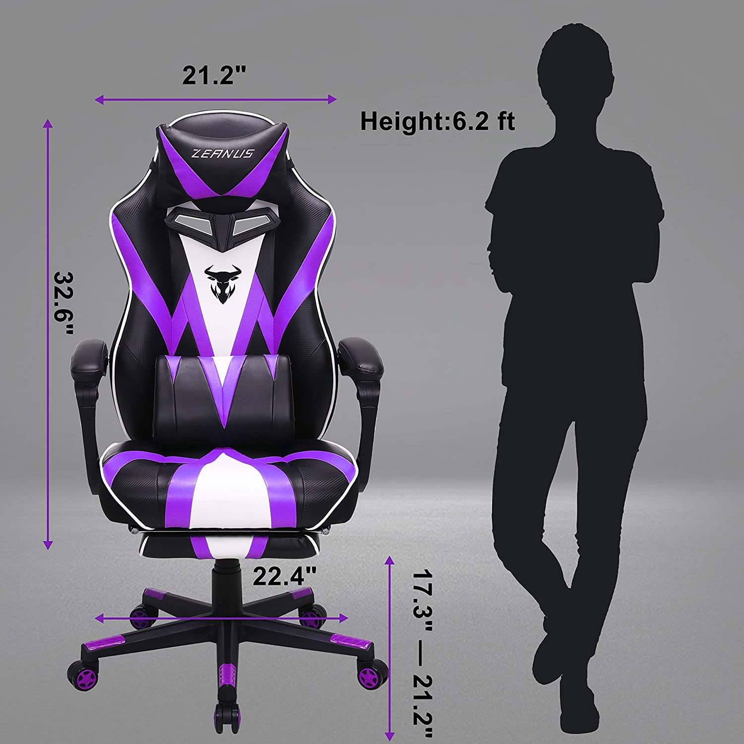 Zeanus Pink Ergonomic Gaming Chair for Girl, Gaming Chair with Footrest, Gaming Chair for Adults, High Back Racing Chair, Computer Chair with Massage, E-Sports Gamer Chair, Big and Tall Gaming Chair