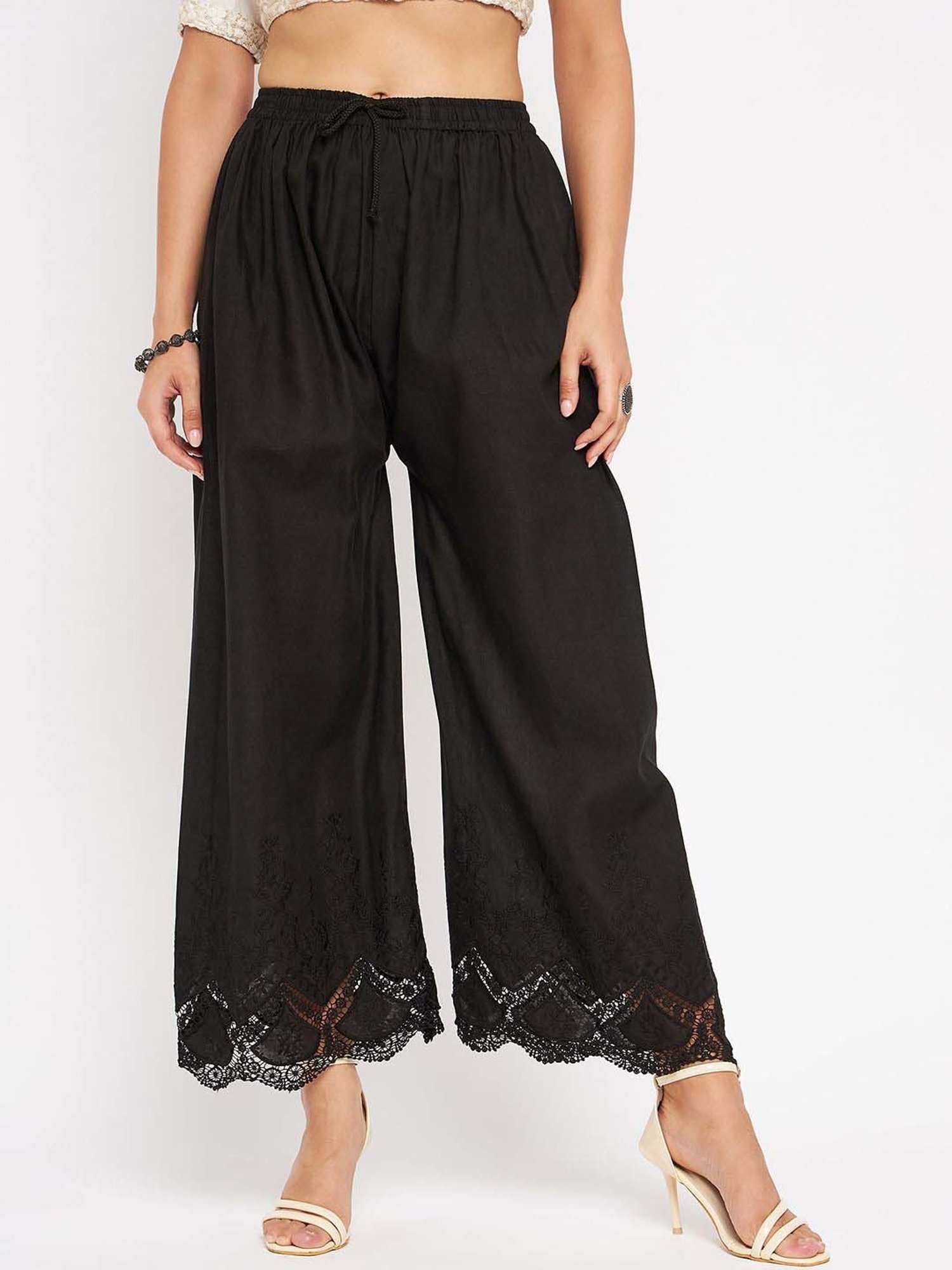 Castle Black Cotton Embroidered Palazzos