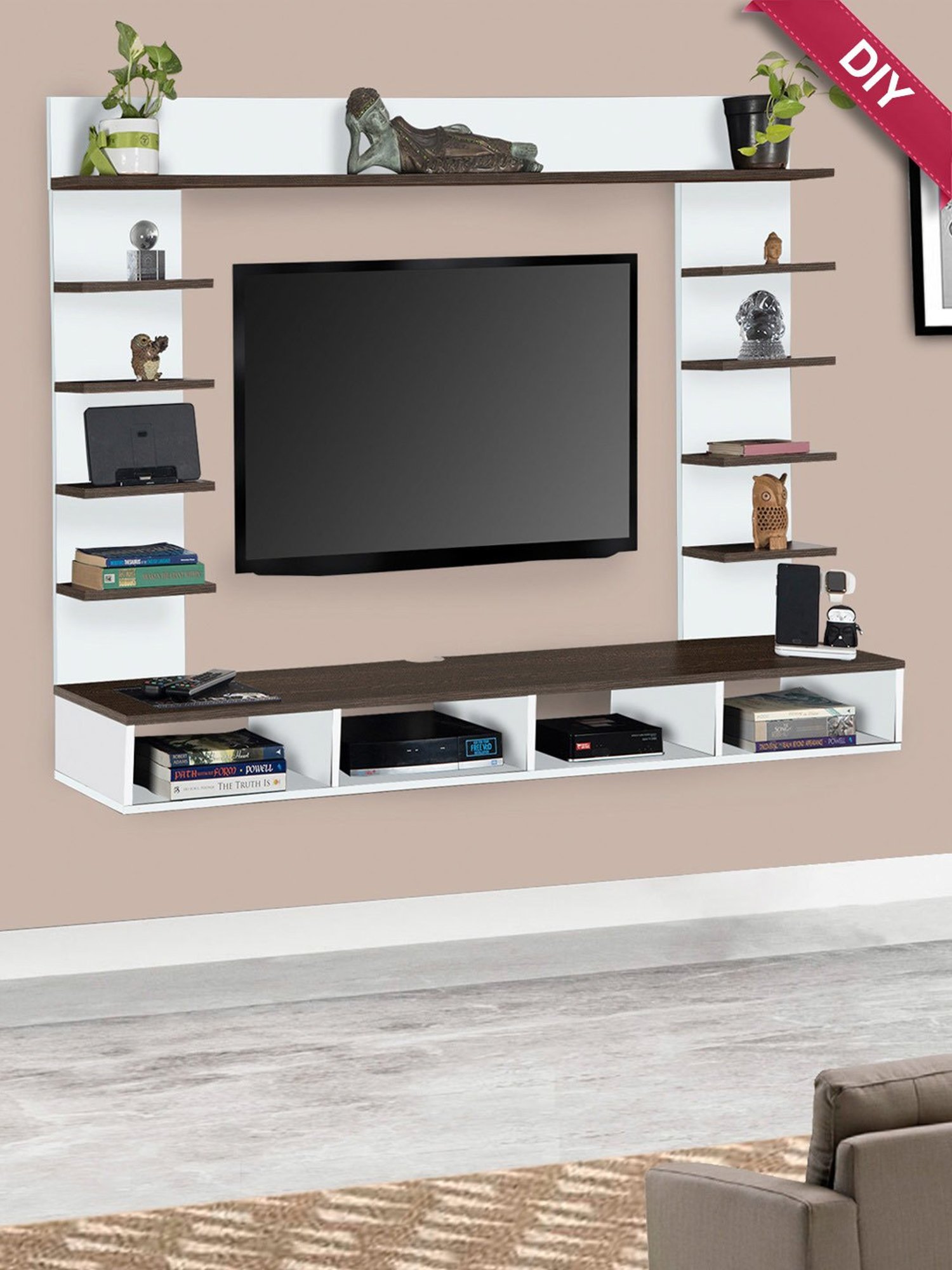 Delite Kom Flex Flowery Wenge & Acacia Dark Engineered Wood TV Entertainment Unit
