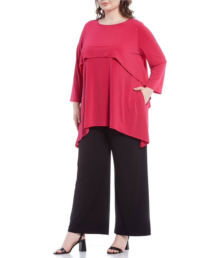 IC Collection Plus Size Round Neck Layered Back Zipper Long Sleeve Tunic