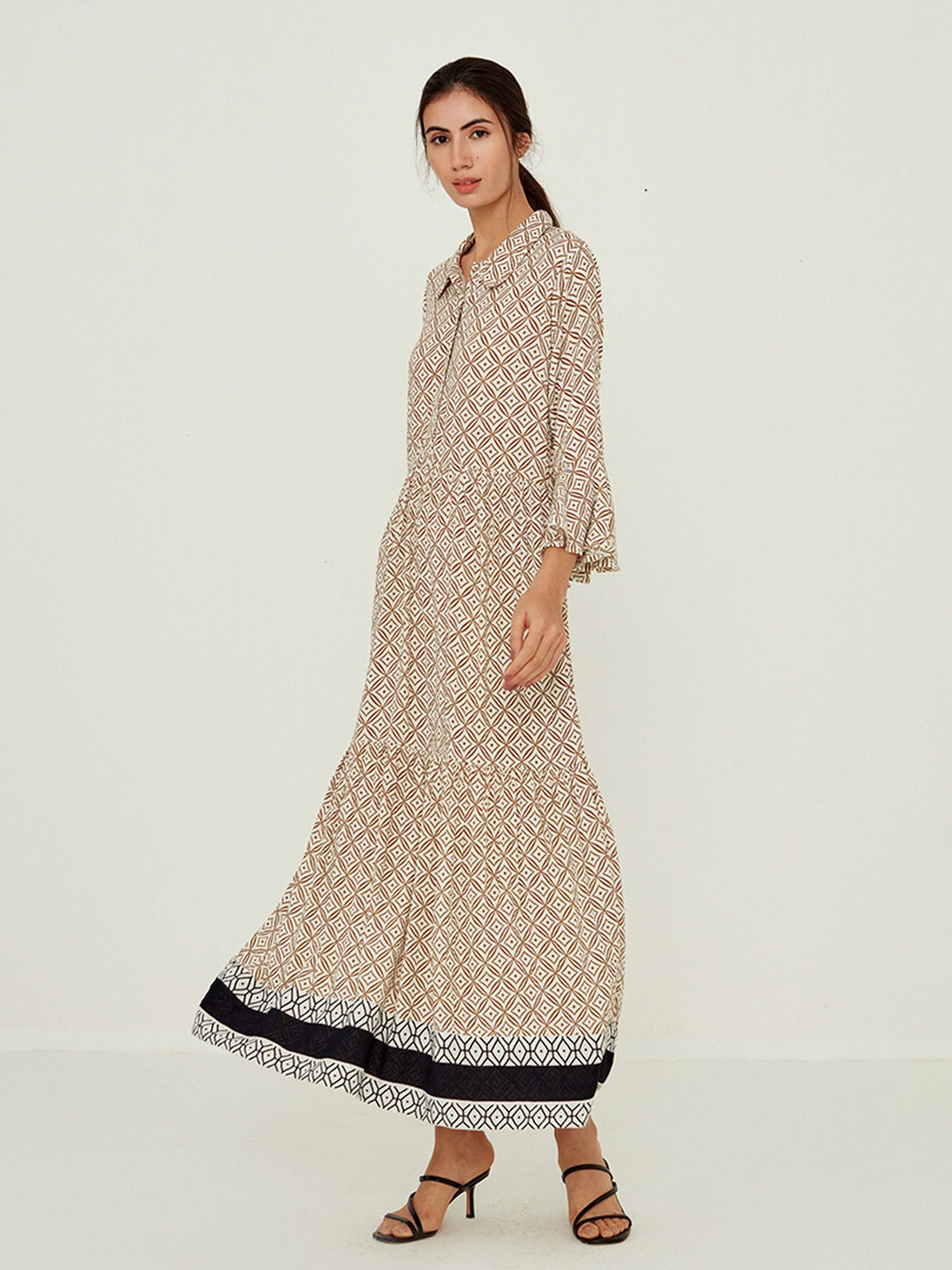 ANCESTRY Light Brown Printed Maxi Dress