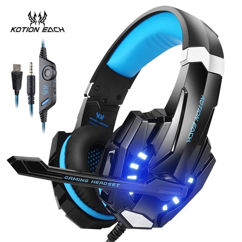 KOTION EACH PS4 Gaming Headset Deep bass Stereo Casque Wired Game Earphones Gaming Headphones  3.5+USB with Microphone for PS4 PC Laptop(Blue)