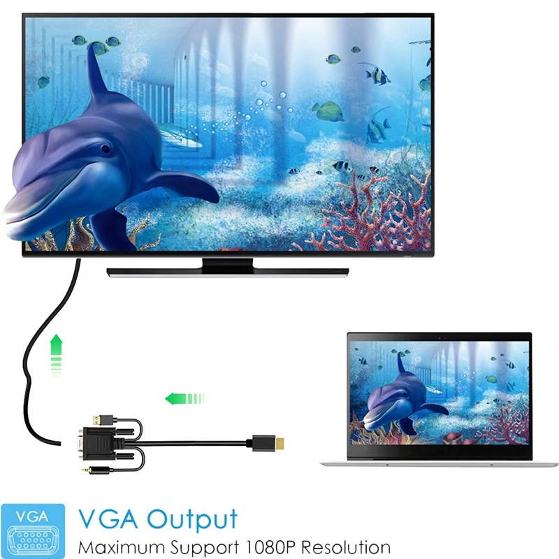 HDMI to VGA Adapter Cable HDMI Male to VGA Female 1080P Video Cable Audio Converter 2M