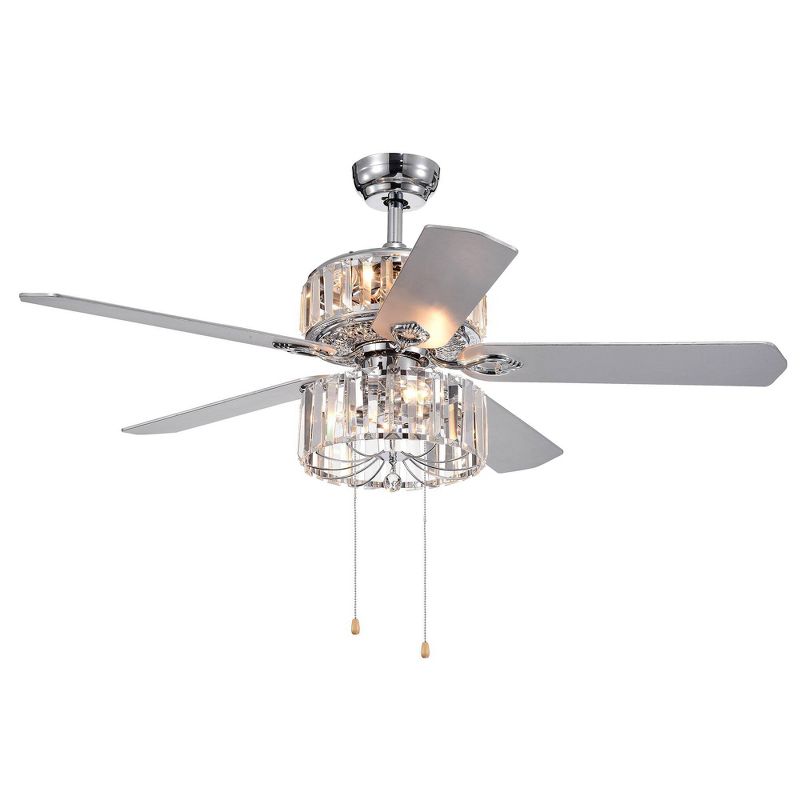 52" x 52" x 22" 5-Blade Perris Lighted Ceiling Fan with Crystal Shade Silver - Warehouse Of Tiffany