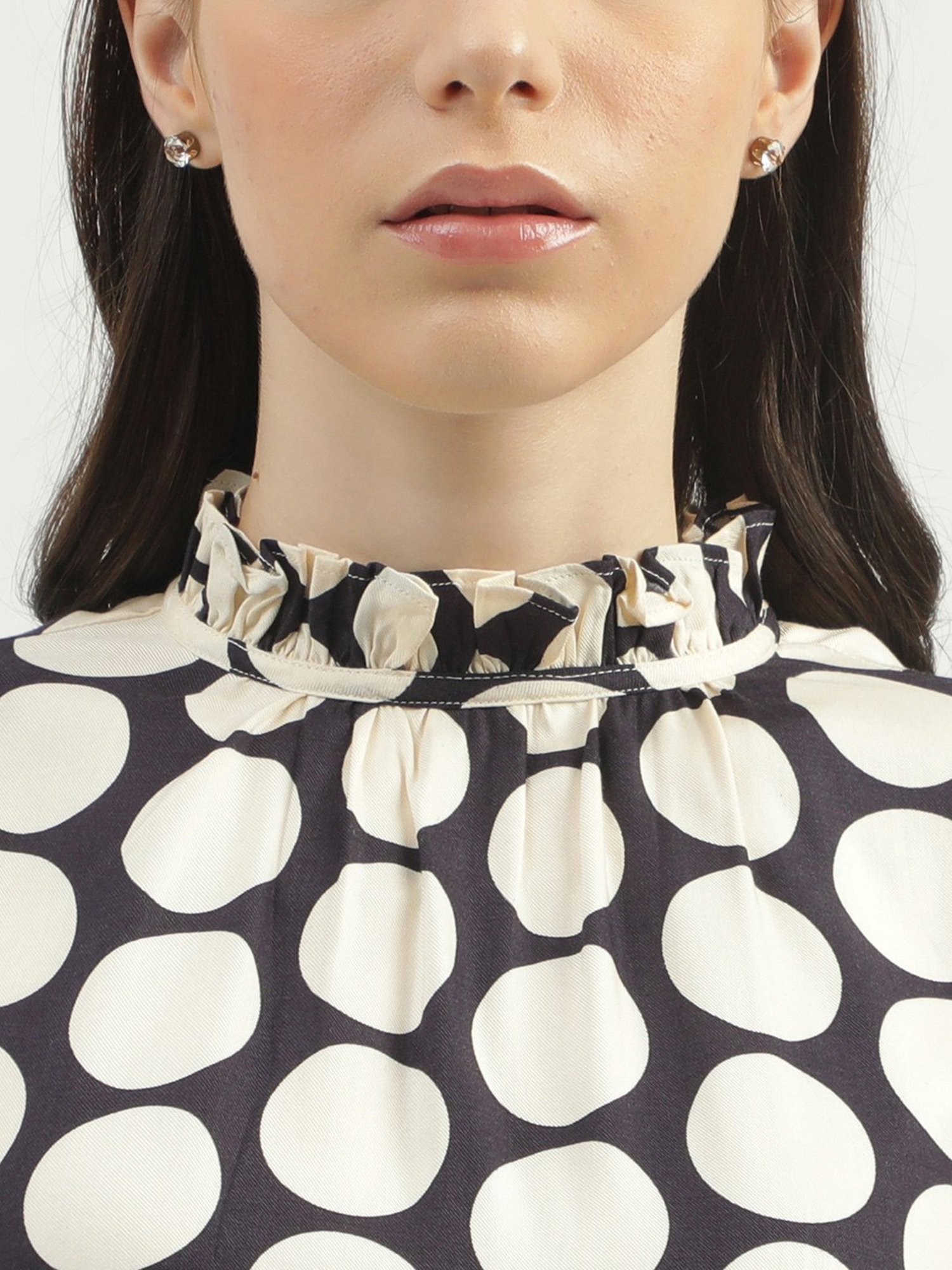 United Colors of Benetton Beige & Black Polka Dot Top