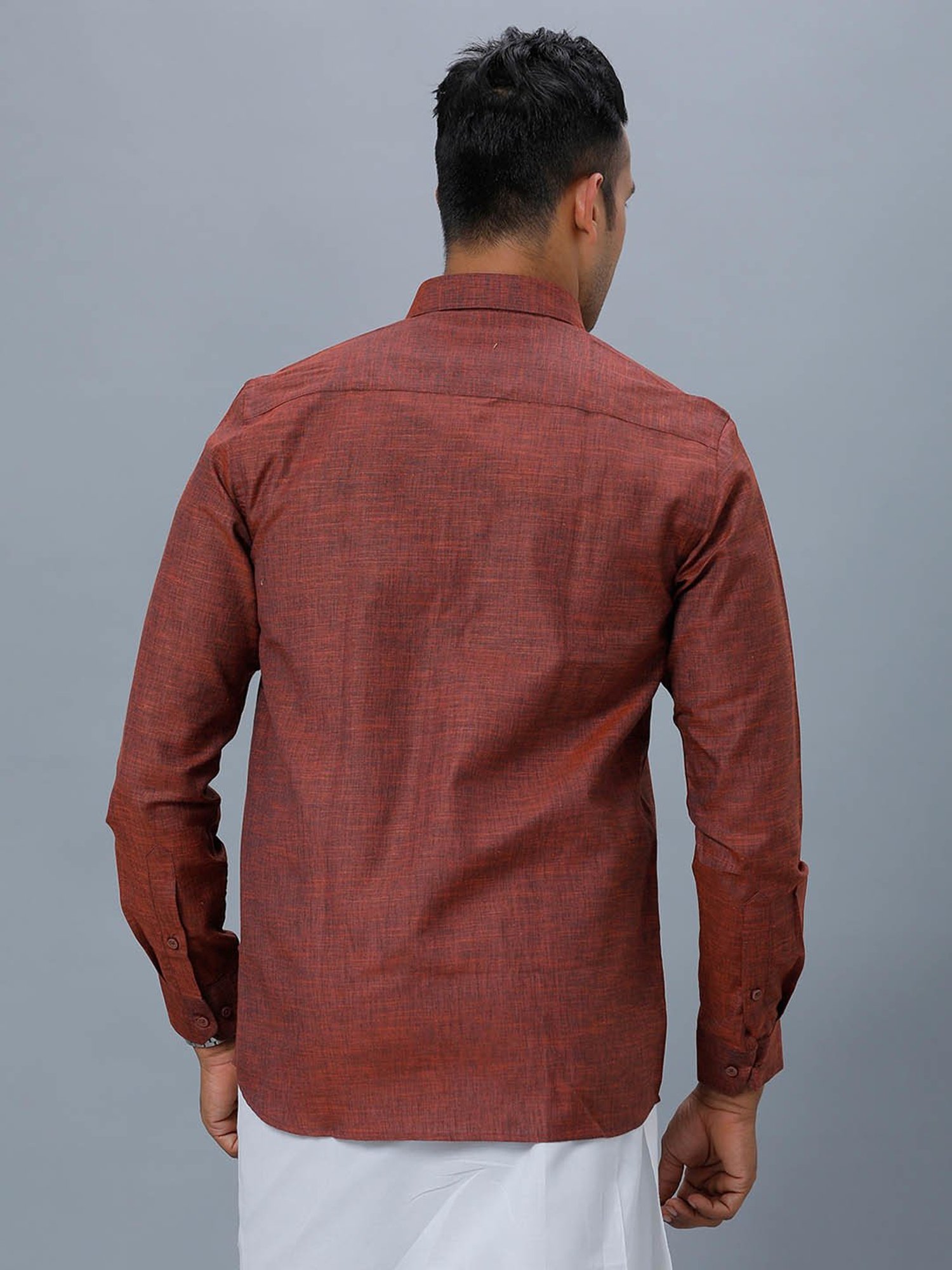 Ramraj Maroon Cotton Regular Fit Shirt