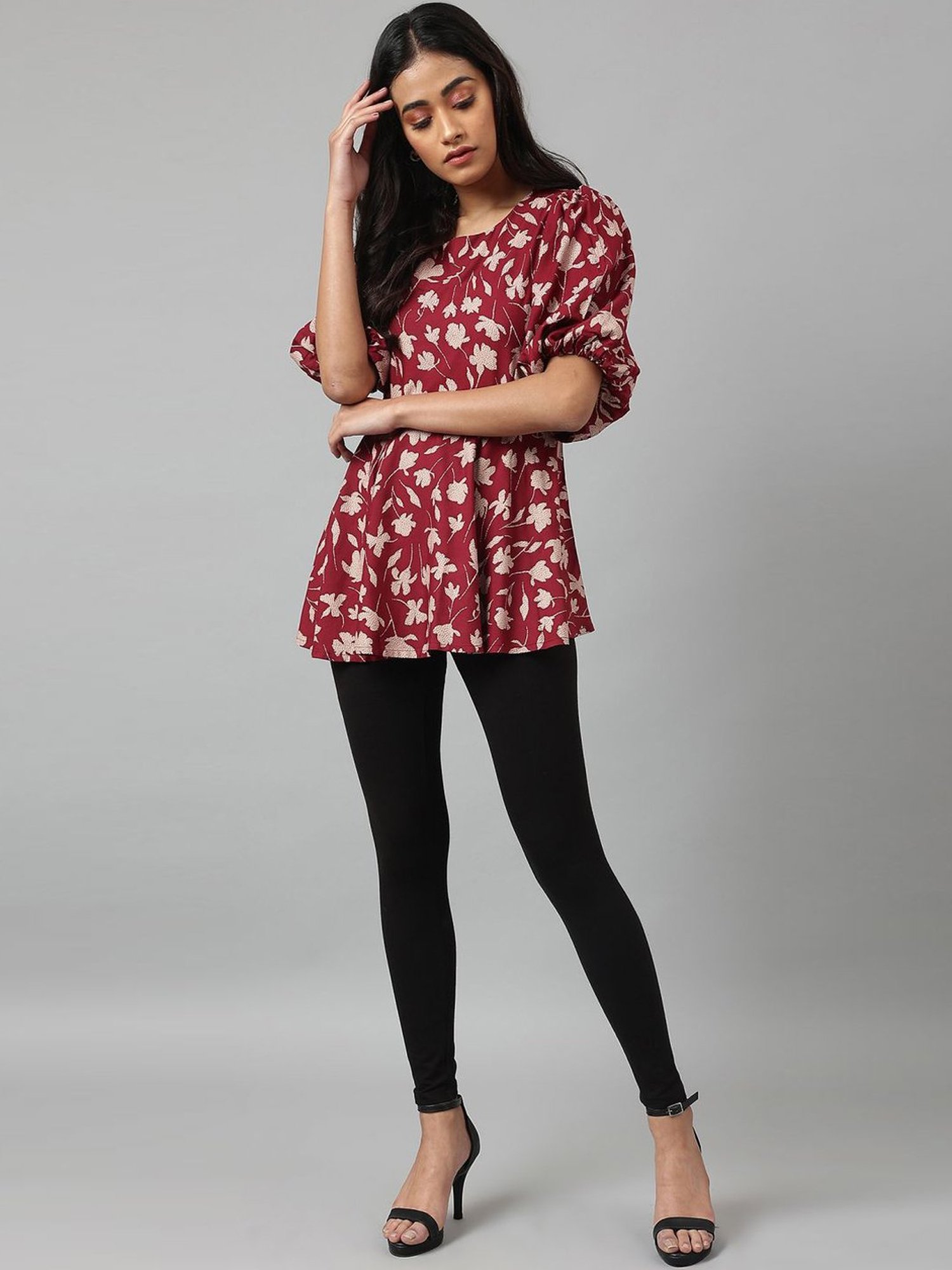 W Red Floral Print Top