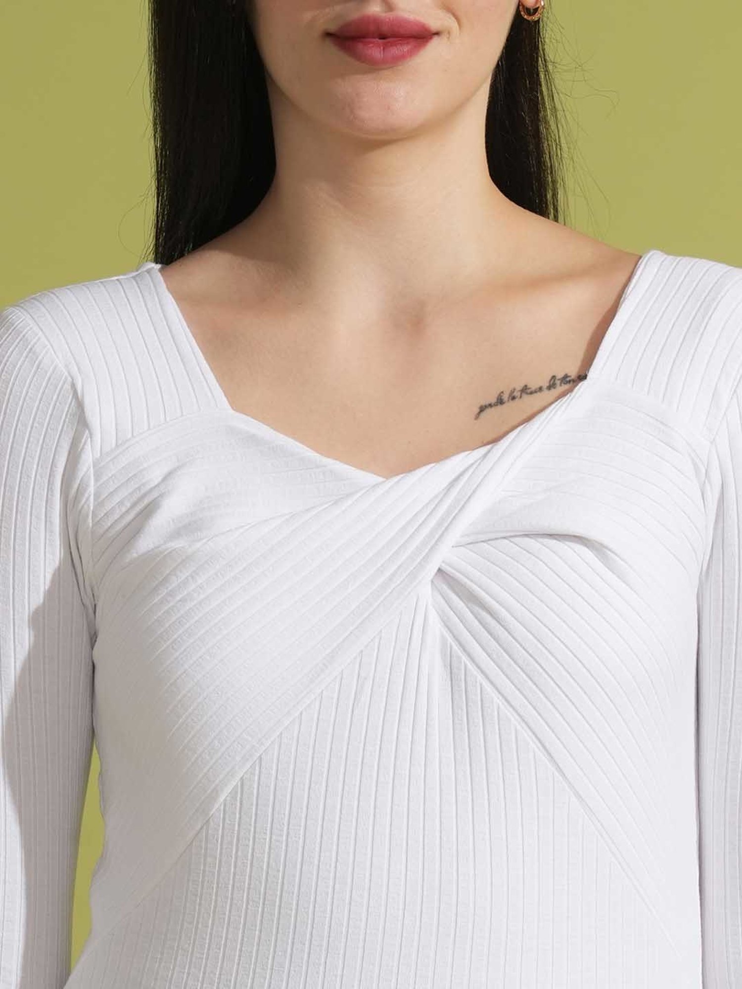 Globus White Self Design Top