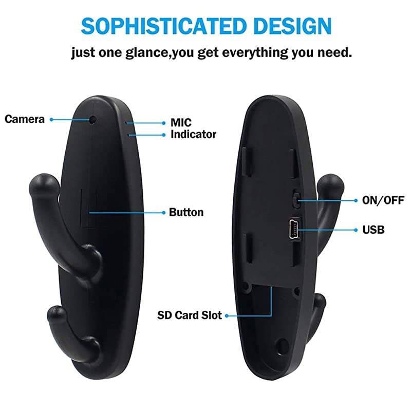 Mini Hidden Spy Camera HD 1080P Wall Mounted Hidden Camera Clothes Hook Coat Hanger Nanny Cam Surveillance Home Security Camera Housekeeper Video Only Black