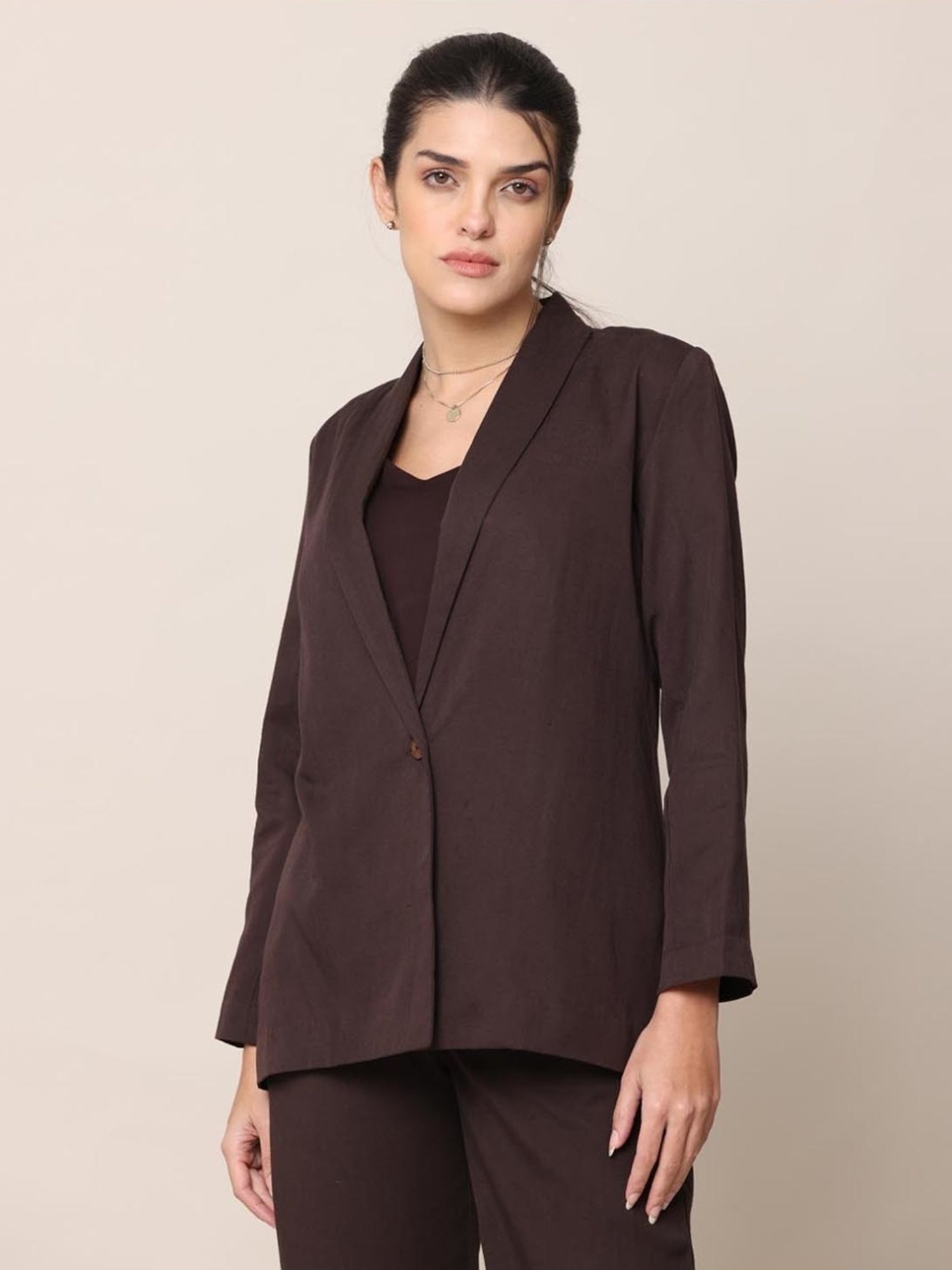 Saltpetre Classic Tencel All Season Coffee Blazer with Top & Trousers 3 piece Co-ord Set