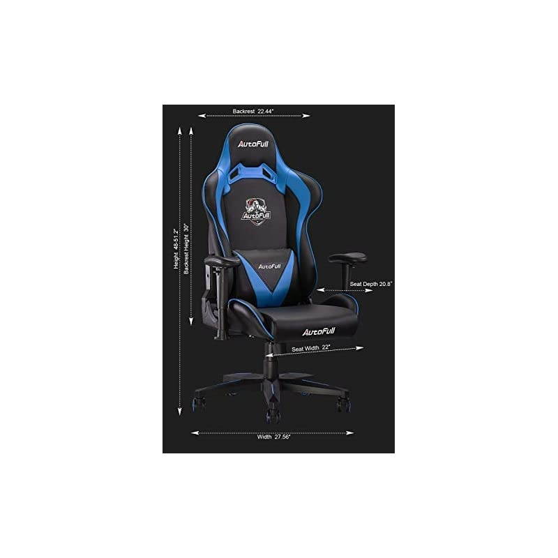 Gaming Chair Racing Office Ergonomic High-Back Computer Chair PU Leather Desk Chair with Headrest and Lumbar Support E-Sports Swivel Chair, Blue