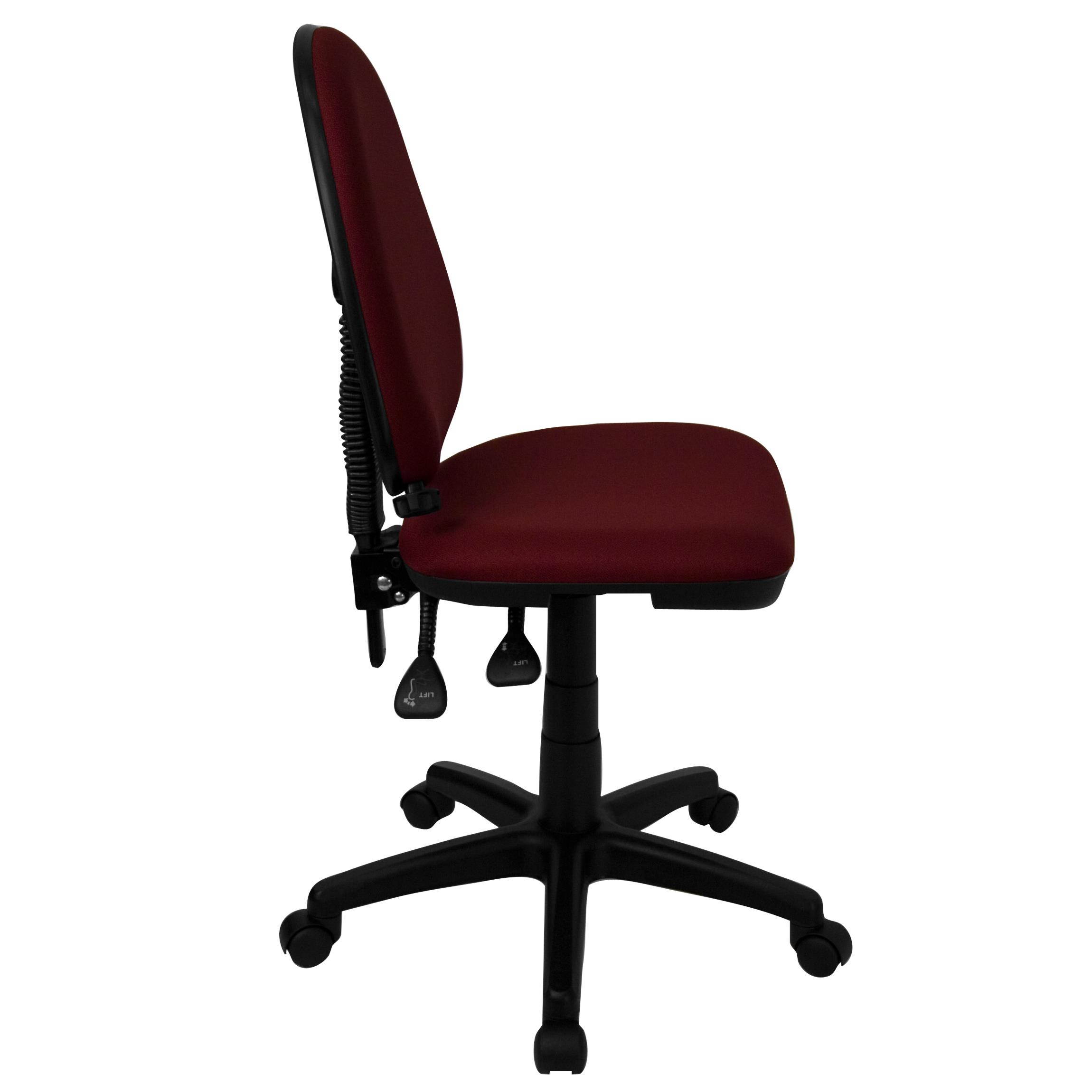 Mid-Back Burgundy Fabric Multifunction Swivel Task Chair with Adjustable Lumbar Support