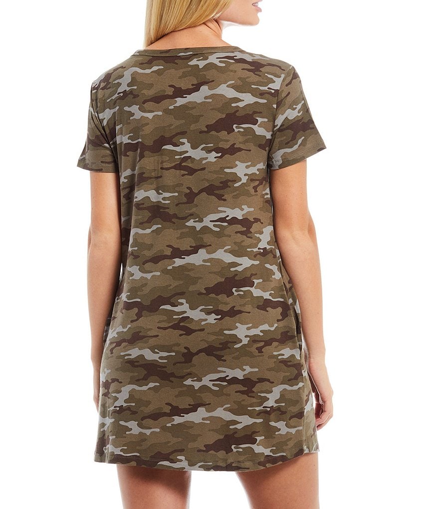 Half Moon by Modern Movement Camouflaged Print Jersey Knit Lounge Tunic Dress