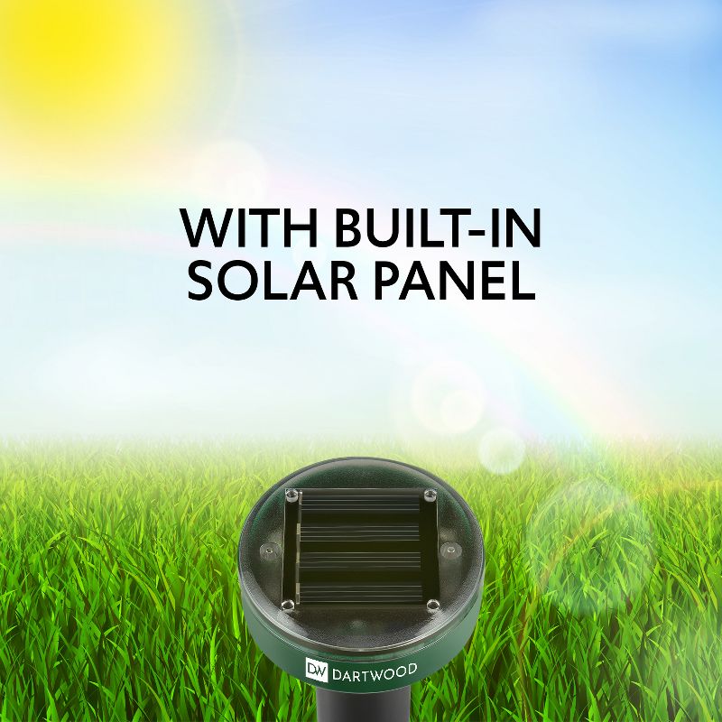 Dartwood Outdoor Solar Ultrasonic Pest and Mole Repellent for Groundhogs, Rats, Mice, Snakes in Your Gardens, Lawns and Yards (2 Pack)