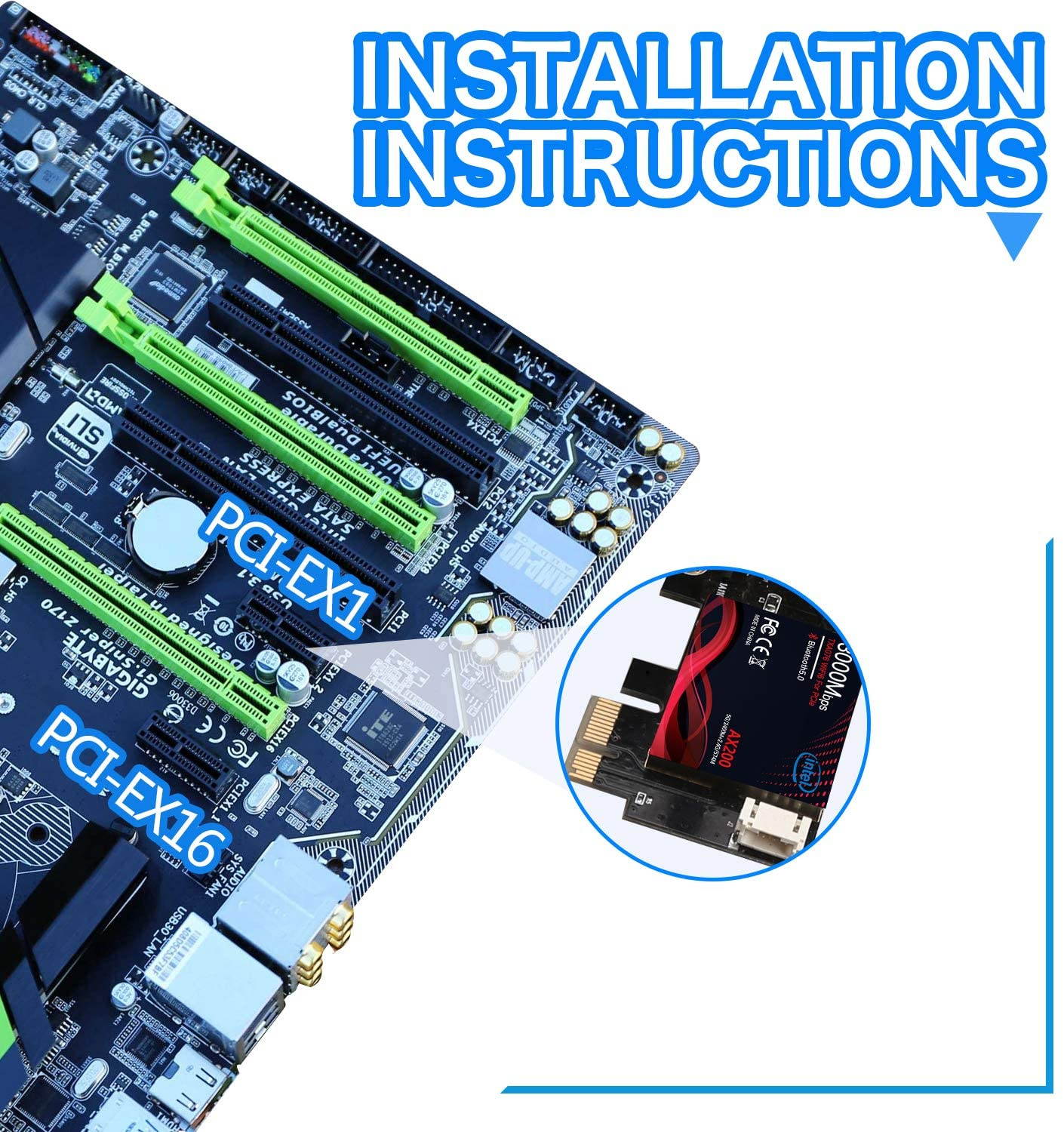 WiFi 6 PCIE WiFi Card | 802.11AX Dual d 2.4G/574M 5.8G/2400M Wireless Network Card | Bluetooth 5.0 | Intel AX200 Dual-Band Gigabit| MU-MIMO | Low Latency |bit with Shielding Cover Receiver 3000Mbps