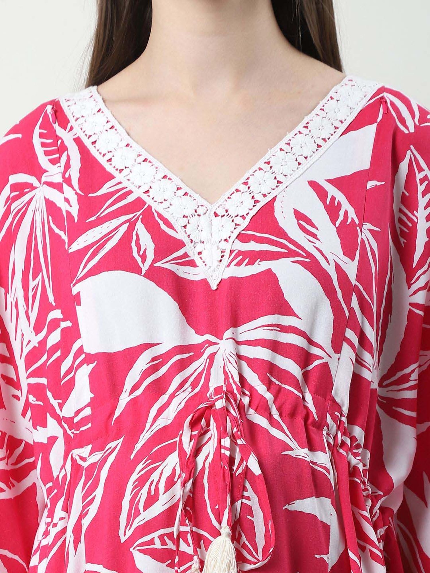 Secret Wish Pink Rayon Floral Straight Kaftan