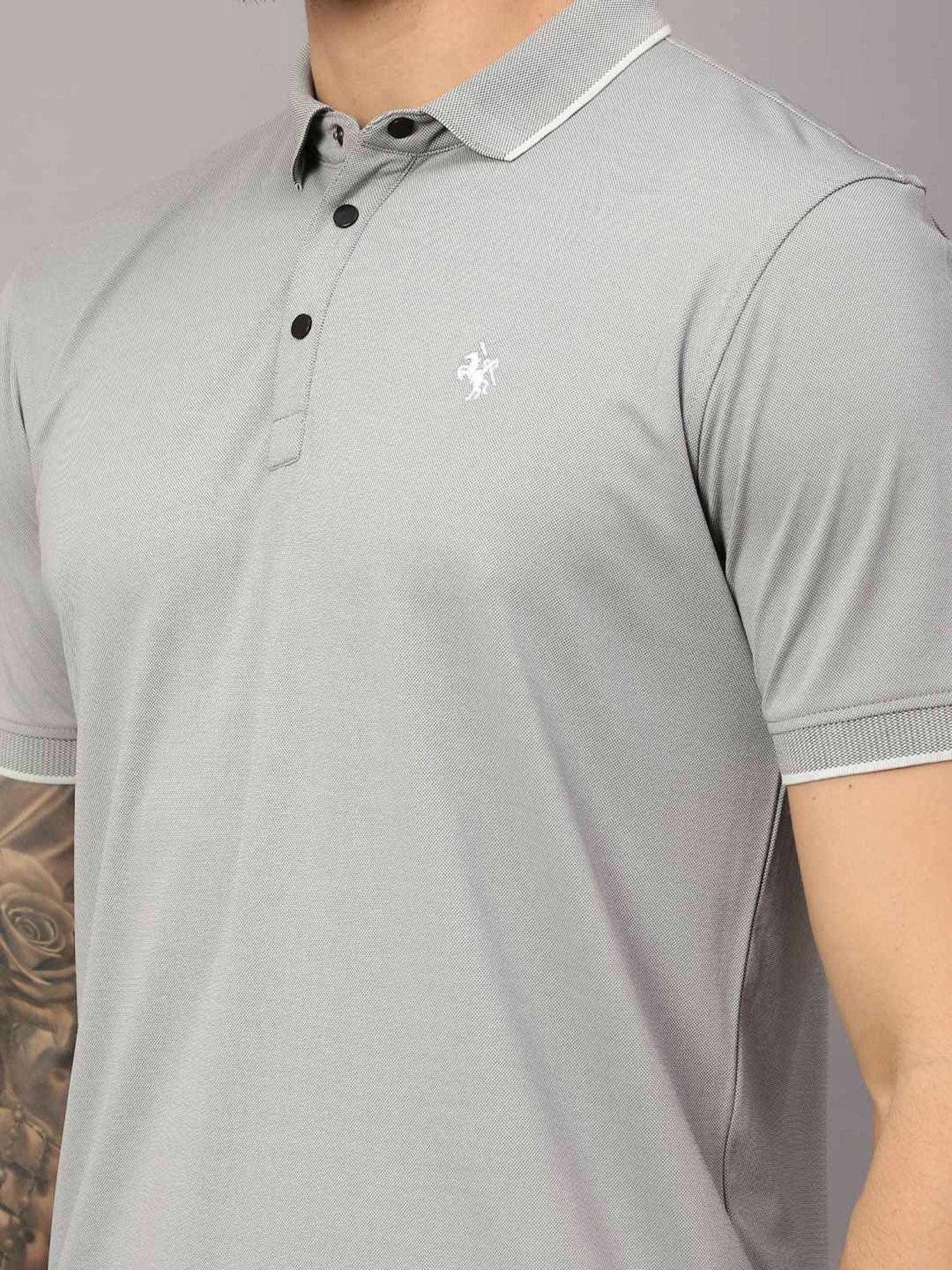 Cantabil Grey Regular Fit Texture Polo T-Shirt