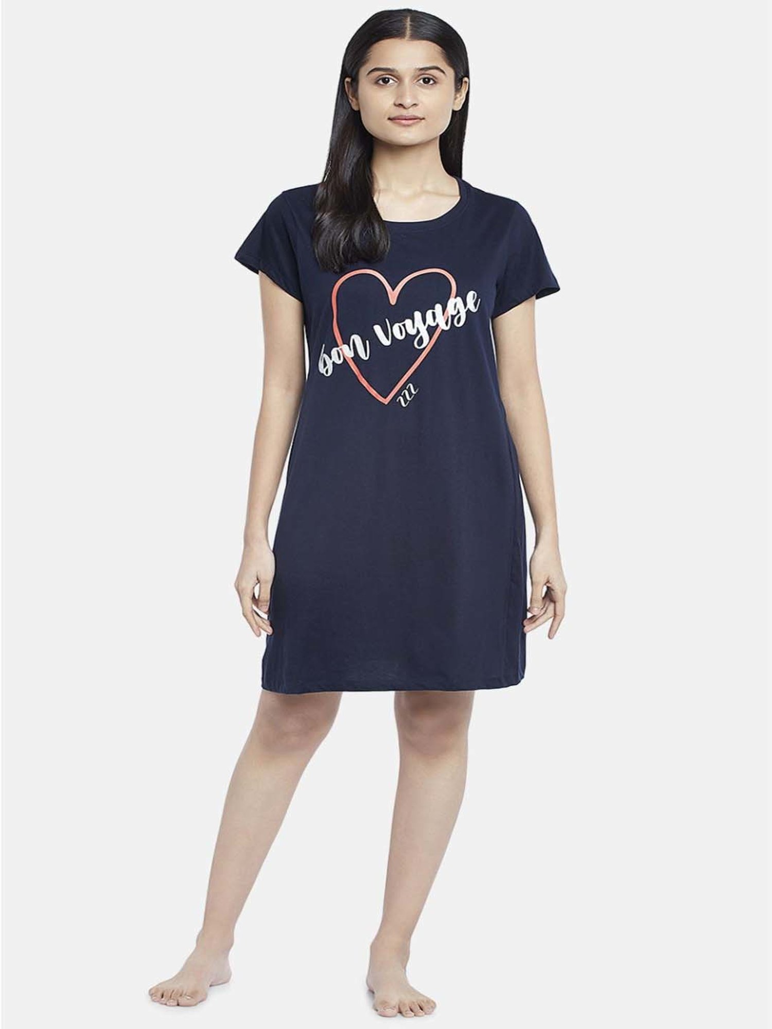 Dreamz by Pantaloons Navy Cotton Printed Sleep Tee