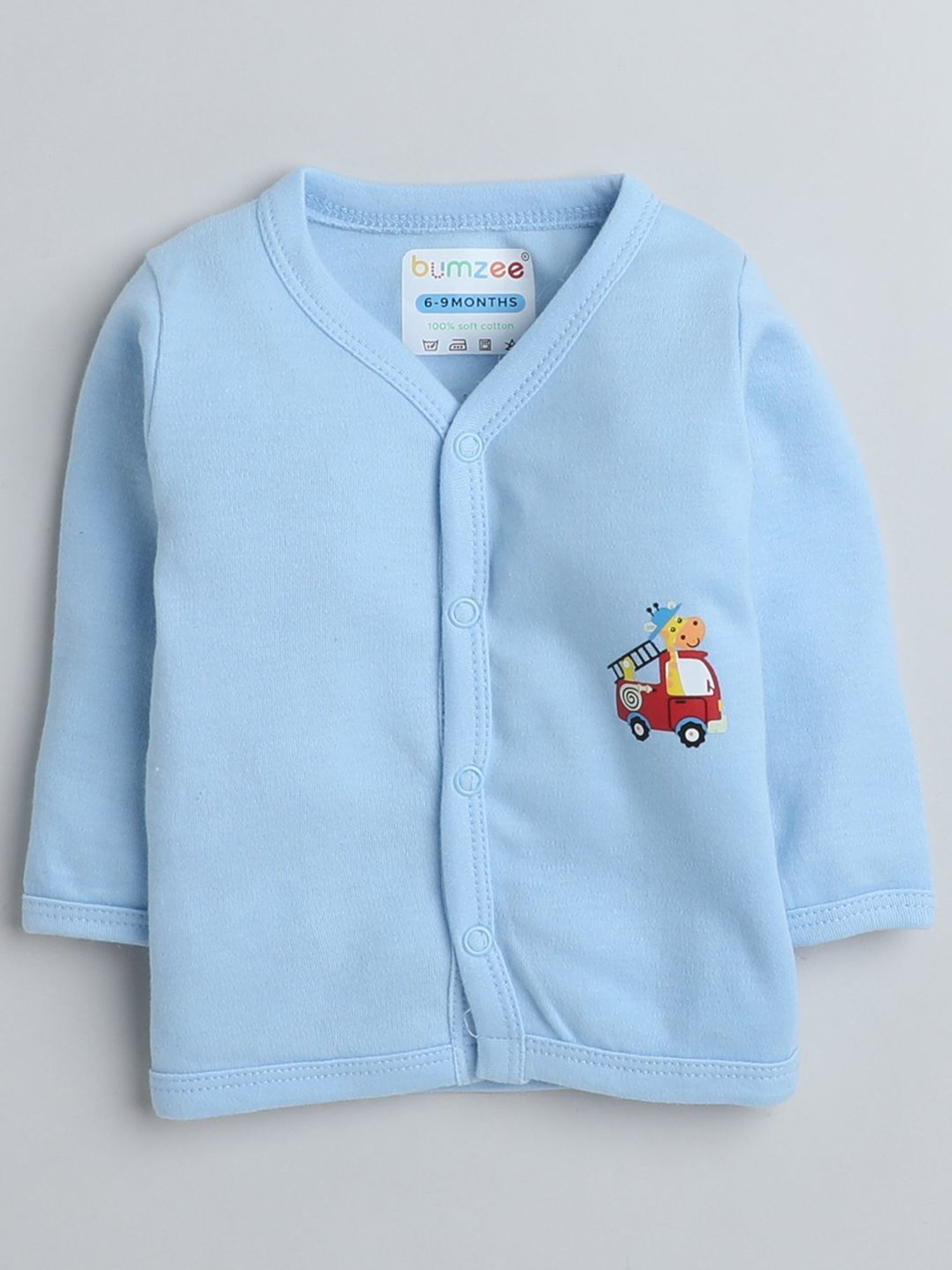 Bumzee Kids Blue & White Printed Full Sleeves Jhablas (Pack Of 3)