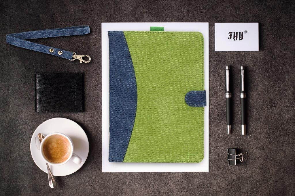 FYY Case for iPad 9.7 2018/2017 - Folio Case Stand Cover with Card Slots,Note Holder,Hand Strap for iPad 9.7 Case 2018/2017/iPad Air 2/iPad Air (with Auto Wake//Sleep Feature) Green+Navy