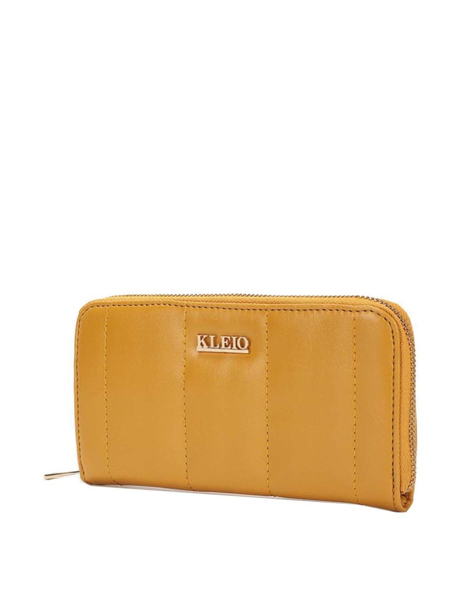 KLEIO Mustard Quilted Zip Around Wallet for Women