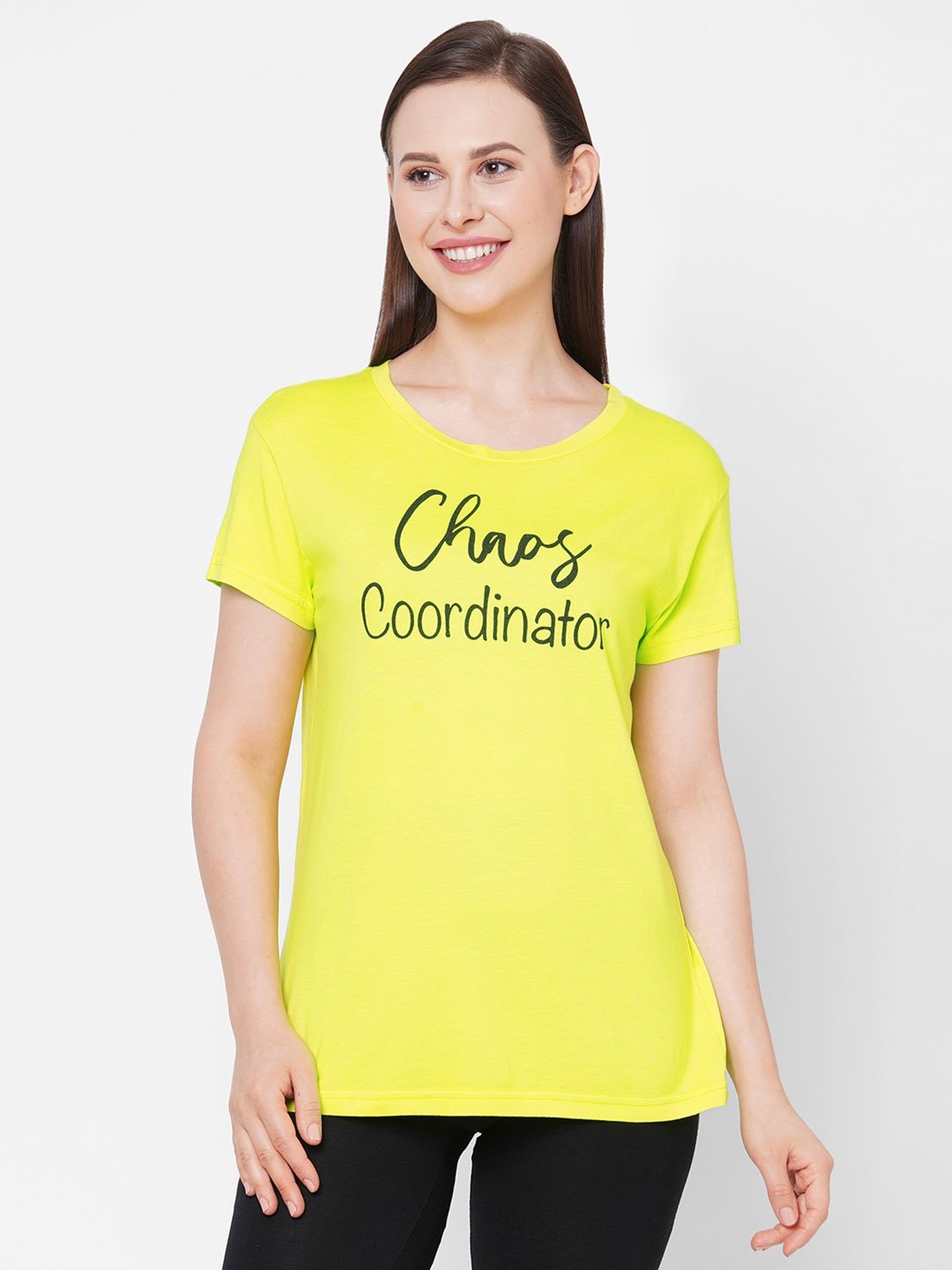 Mystere Paris Lemon Green Graphic Print T-Shirt