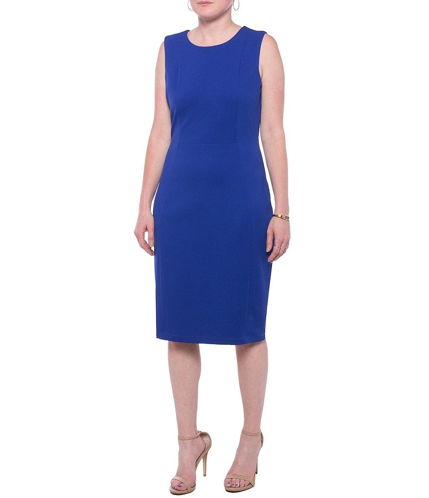 Marina Scoop Neck Sleeveless Stretch Crepe Sheath Dress
