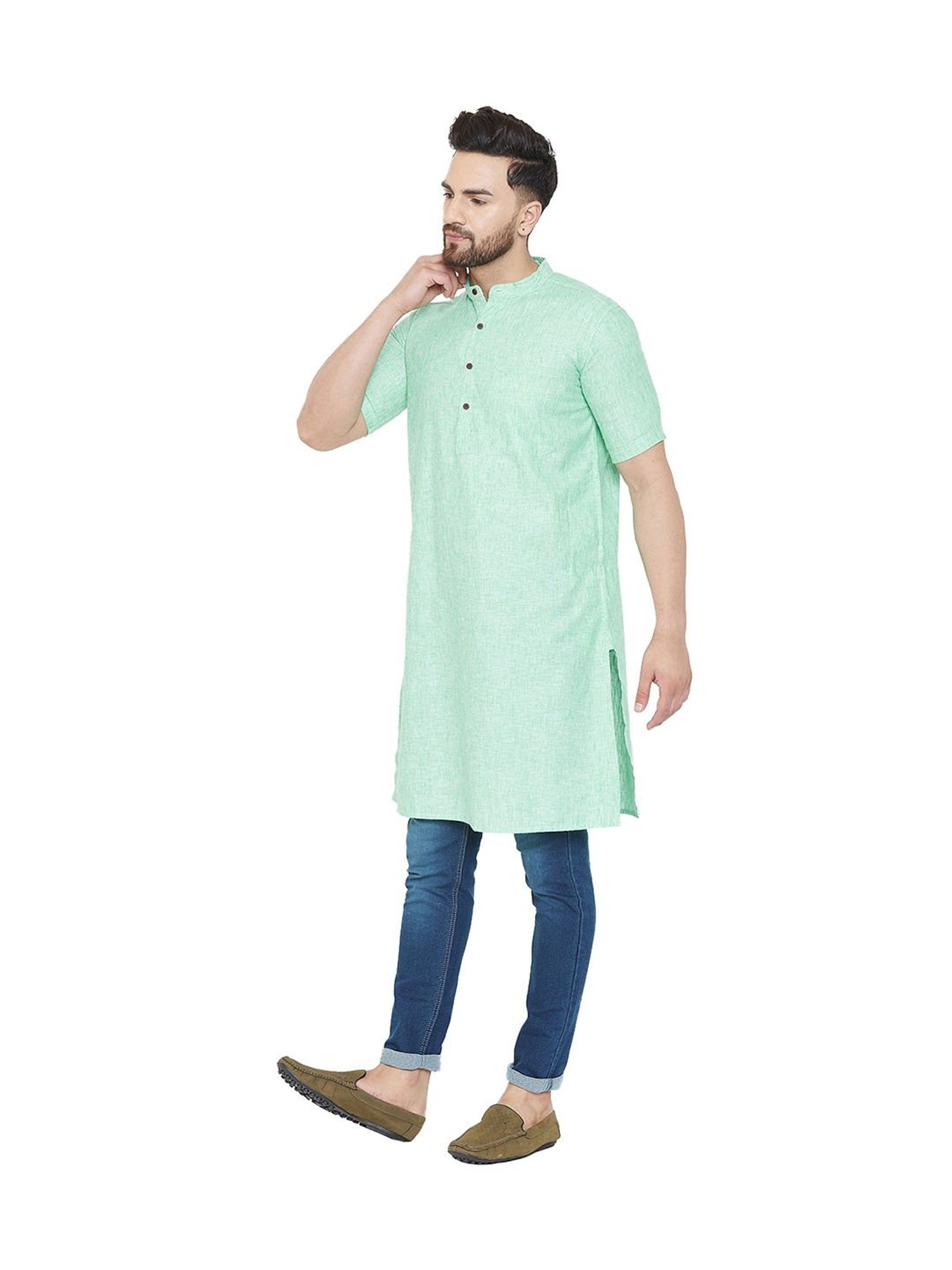 Even Green Linen Kurta