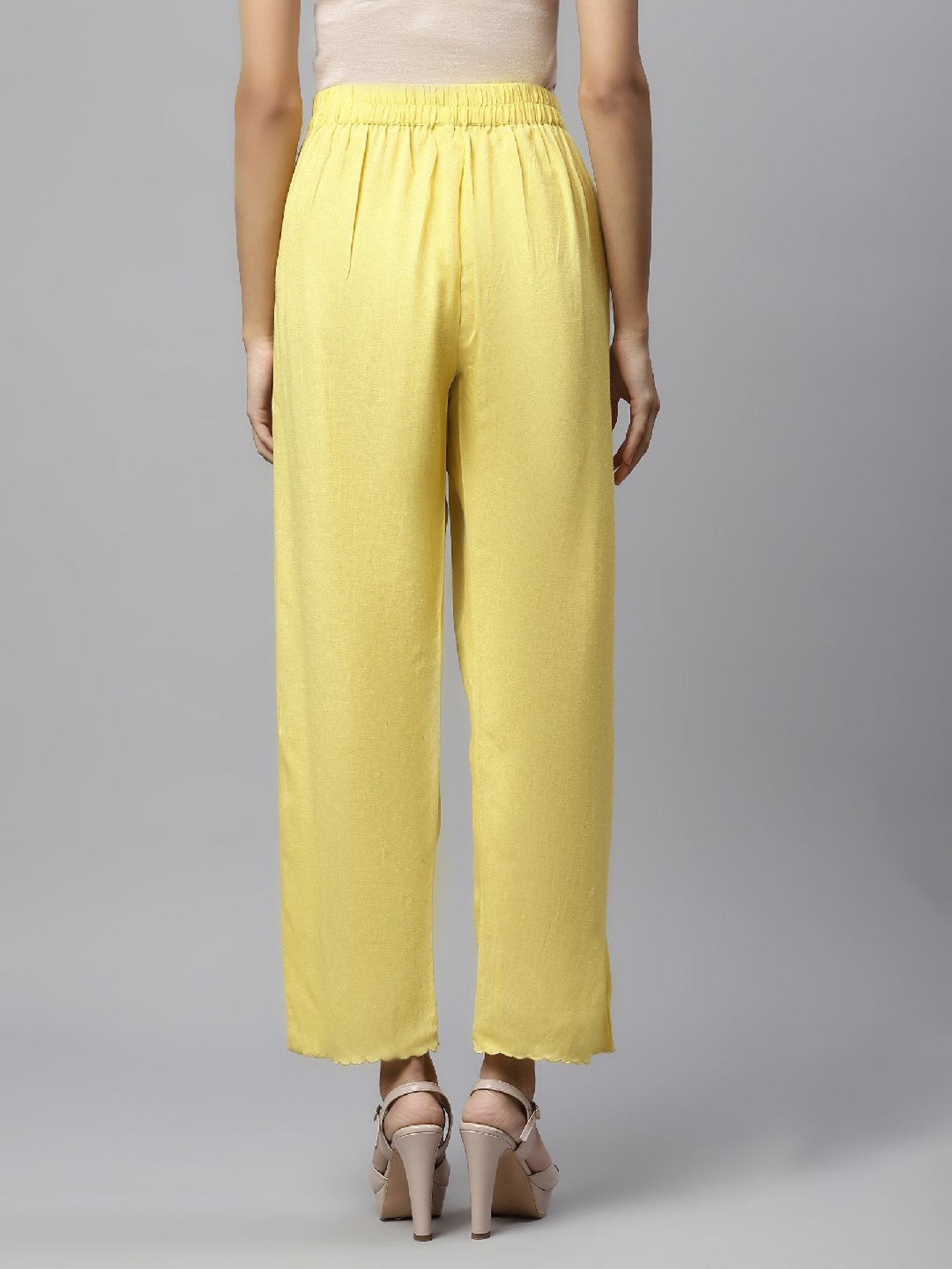 Linen Club Woman Mustard Elasticated Pants