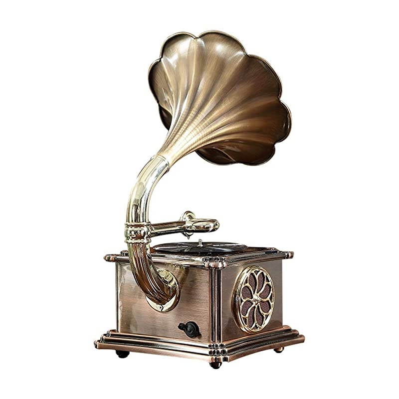 Bluetooth Speaker 40W Vintage Turntable Gramophone Shaped Speakers with AuxIn USB Port for Flash Drive Phonograph Style for Home Decoration