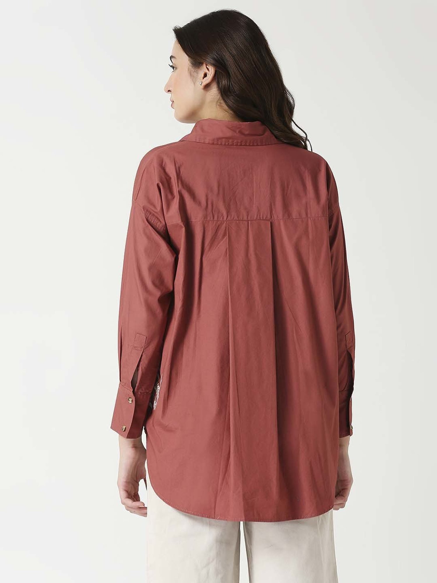 Remanika Orange Cotton Embroidered Shirt